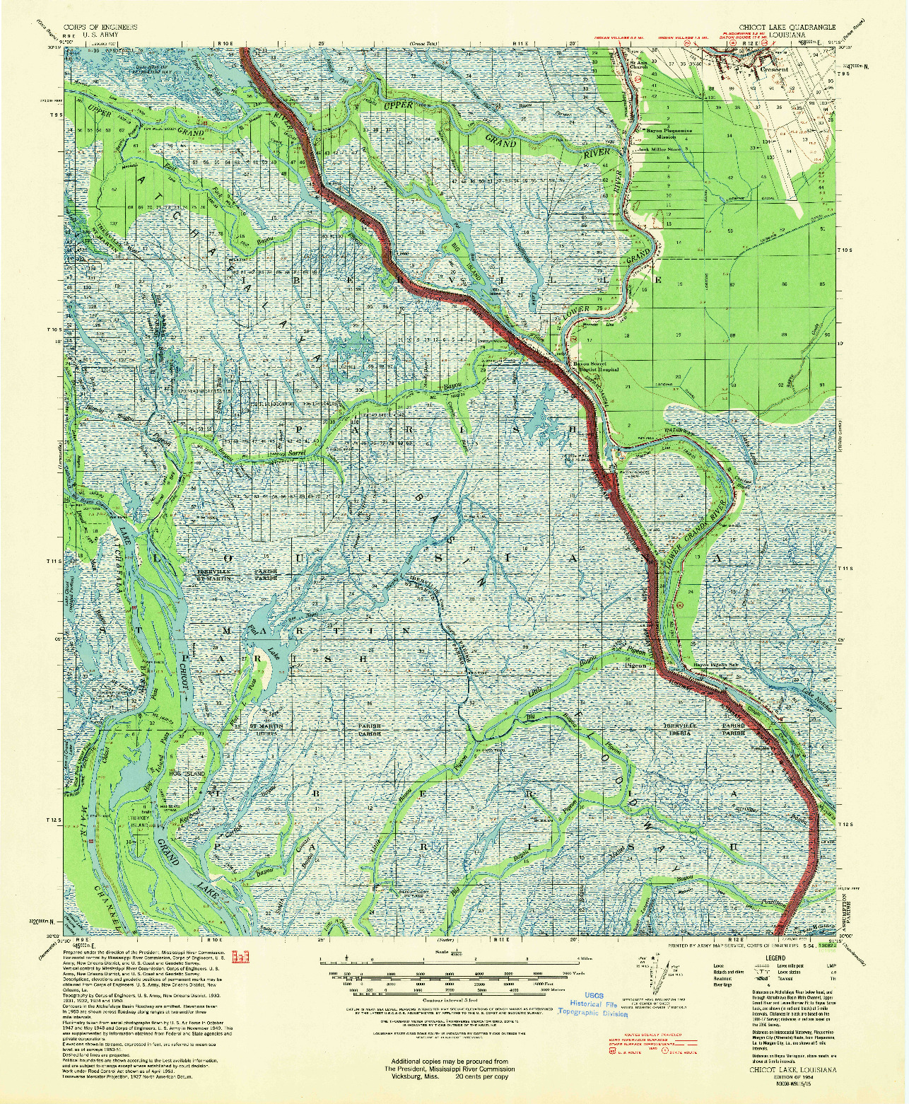 USGS 1:62500-SCALE QUADRANGLE FOR CHICOT LAKE, LA 1954