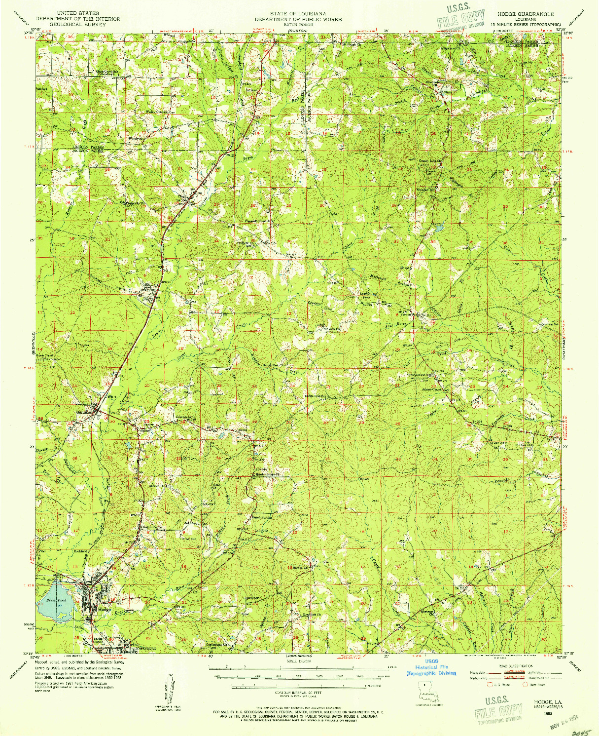 USGS 1:62500-SCALE QUADRANGLE FOR HODGE, LA 1953