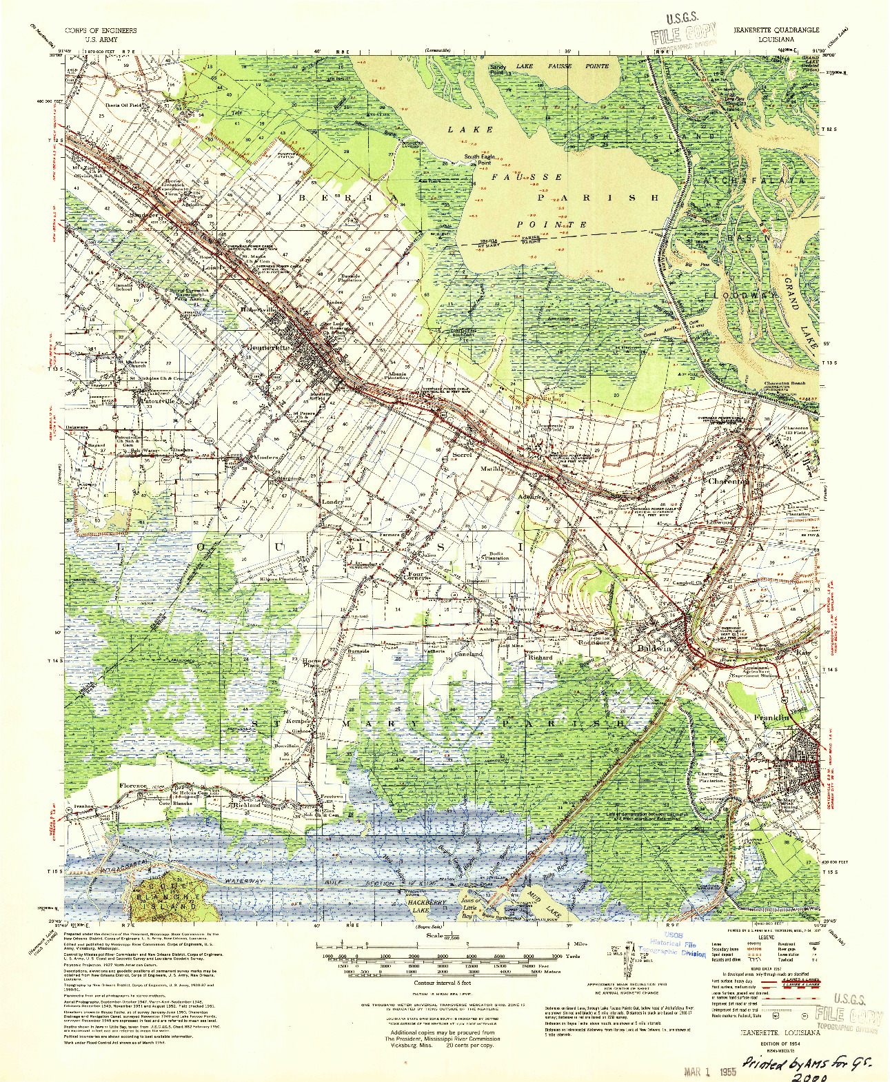 USGS 1:62500-SCALE QUADRANGLE FOR JEANERETTE, LA 1954