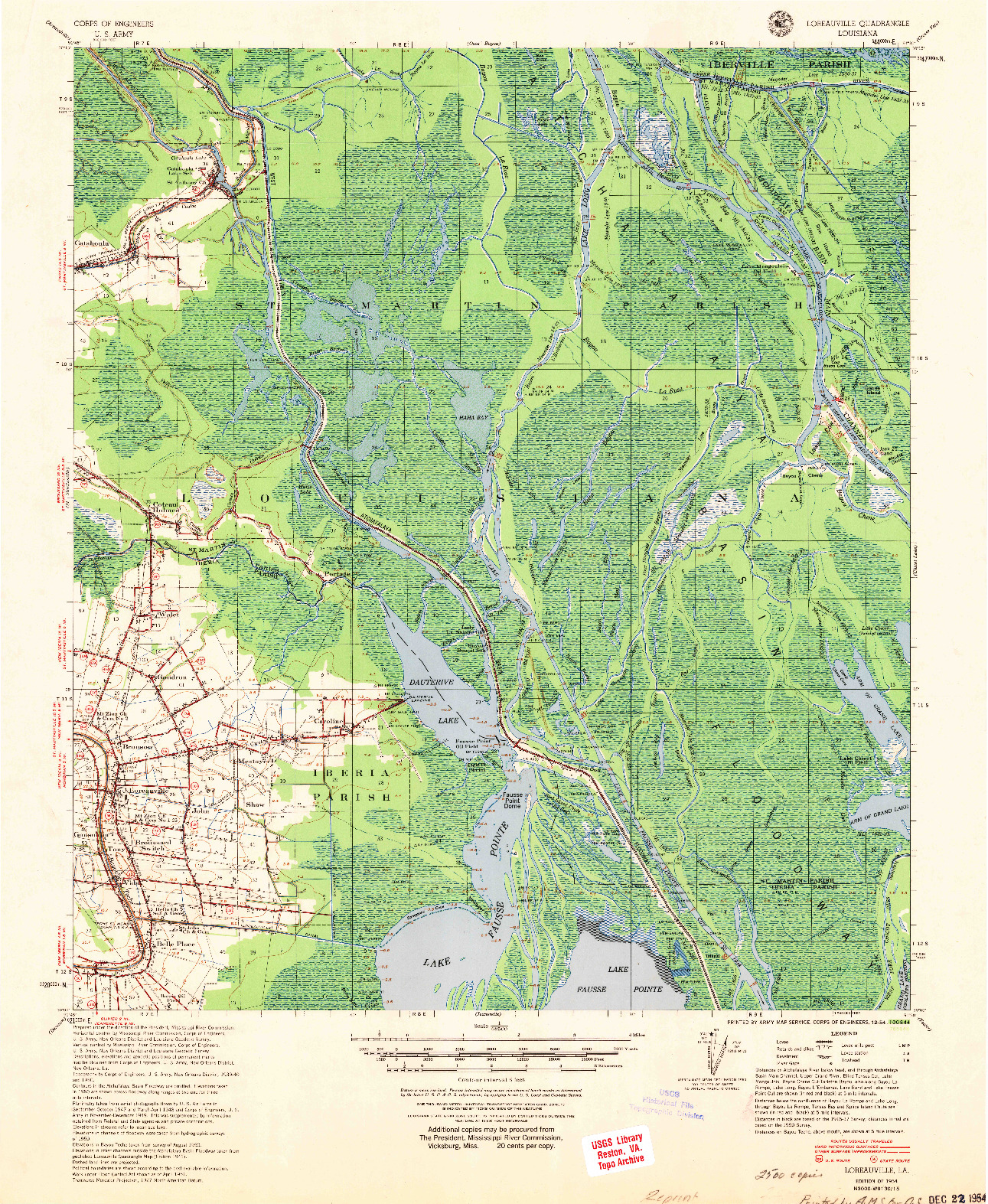 USGS 1:62500-SCALE QUADRANGLE FOR LOREAUVILLE, LA 1954