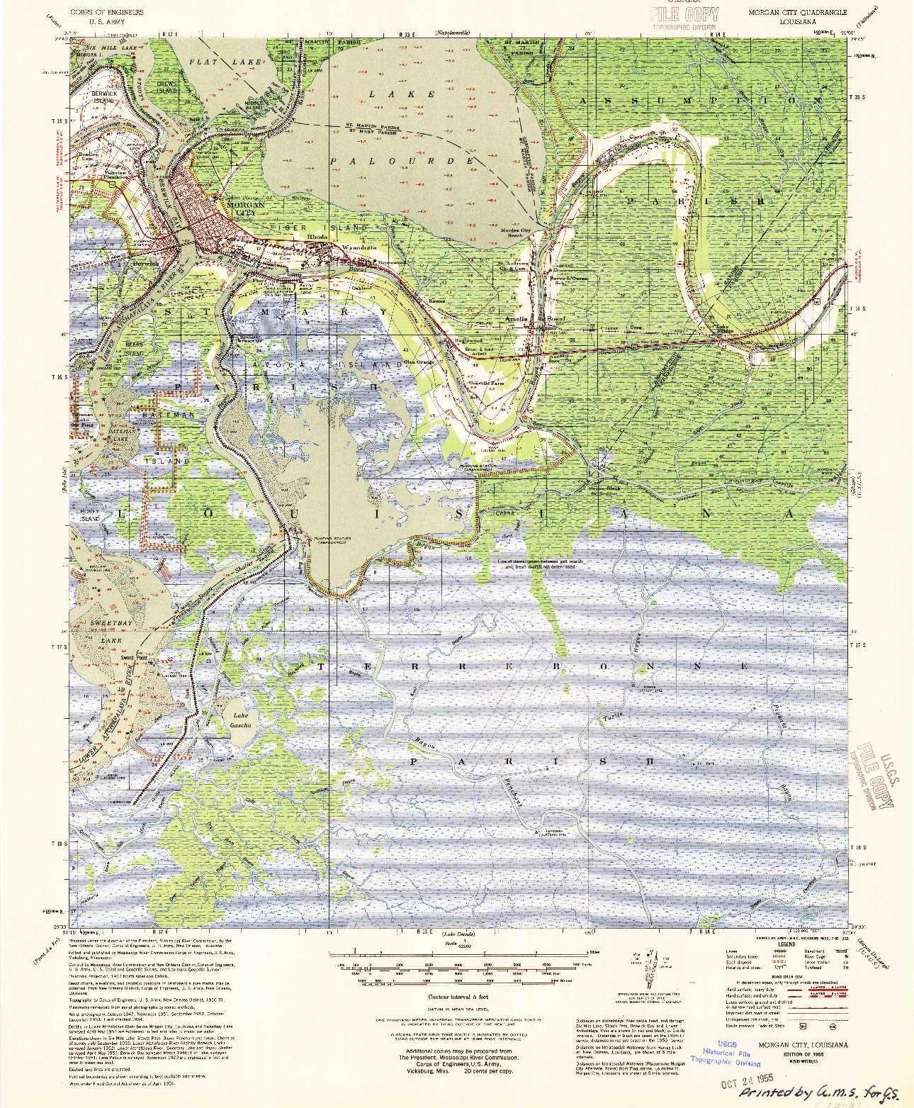 USGS 1:62500-SCALE QUADRANGLE FOR MORGAN CITY, LA 1954
