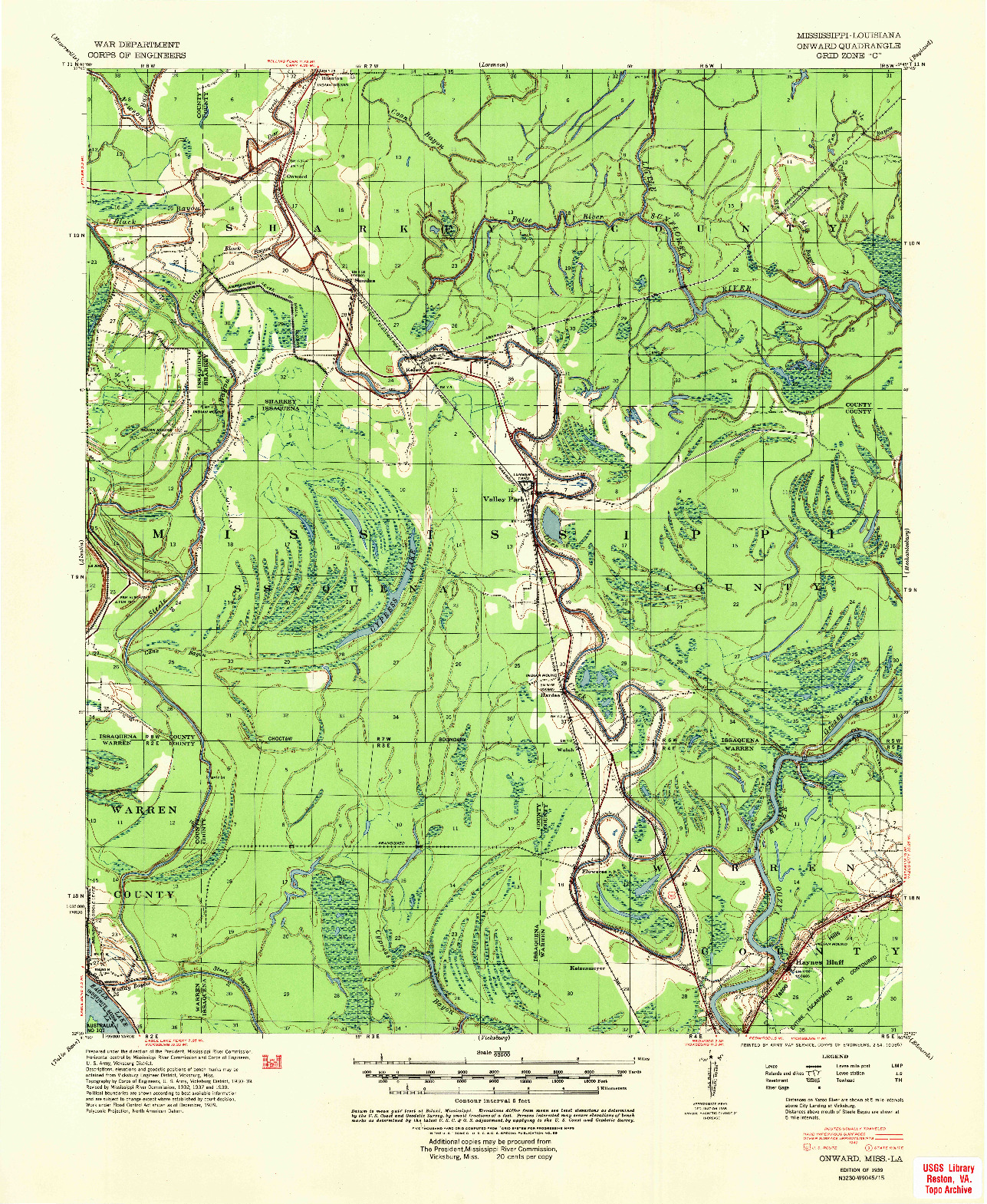 USGS 1:62500-SCALE QUADRANGLE FOR ONWARD, LA 1939