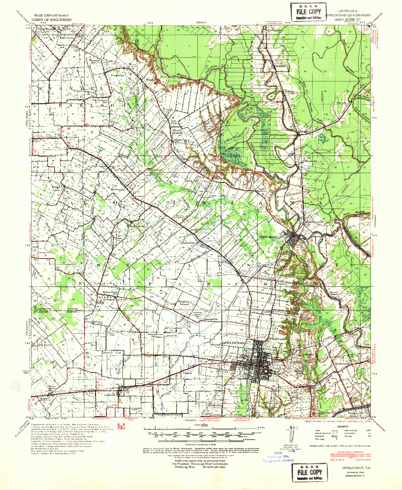 USGS 1:62500-SCALE QUADRANGLE FOR OPELOUSAS, LA 1939