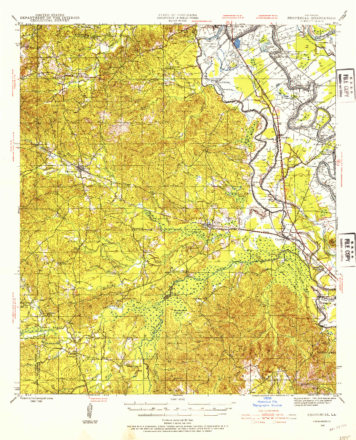 USGS 1:62500-SCALE QUADRANGLE FOR PROVENCAL, LA 1943