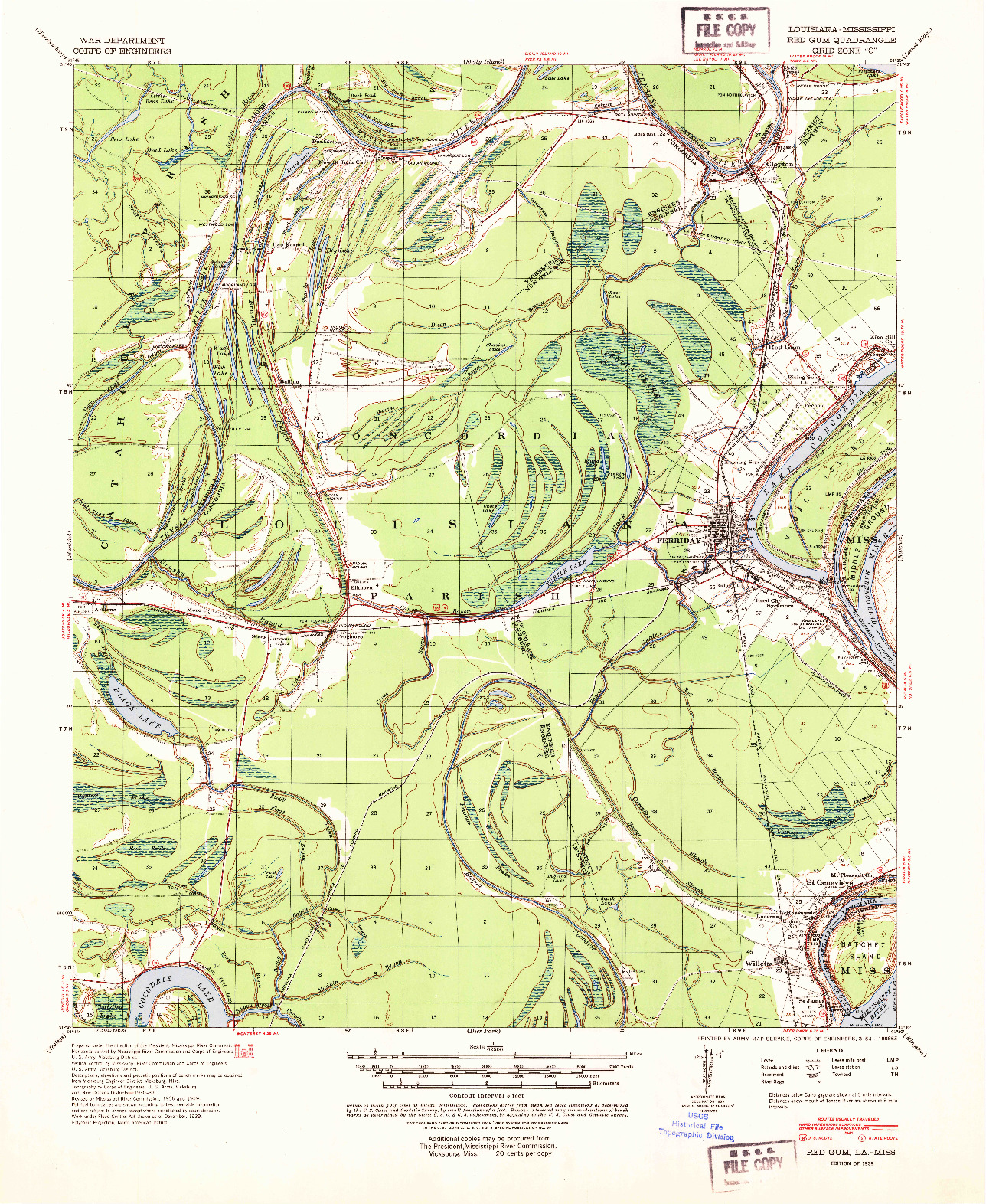 USGS 1:62500-SCALE QUADRANGLE FOR RED GUM, LA 1939