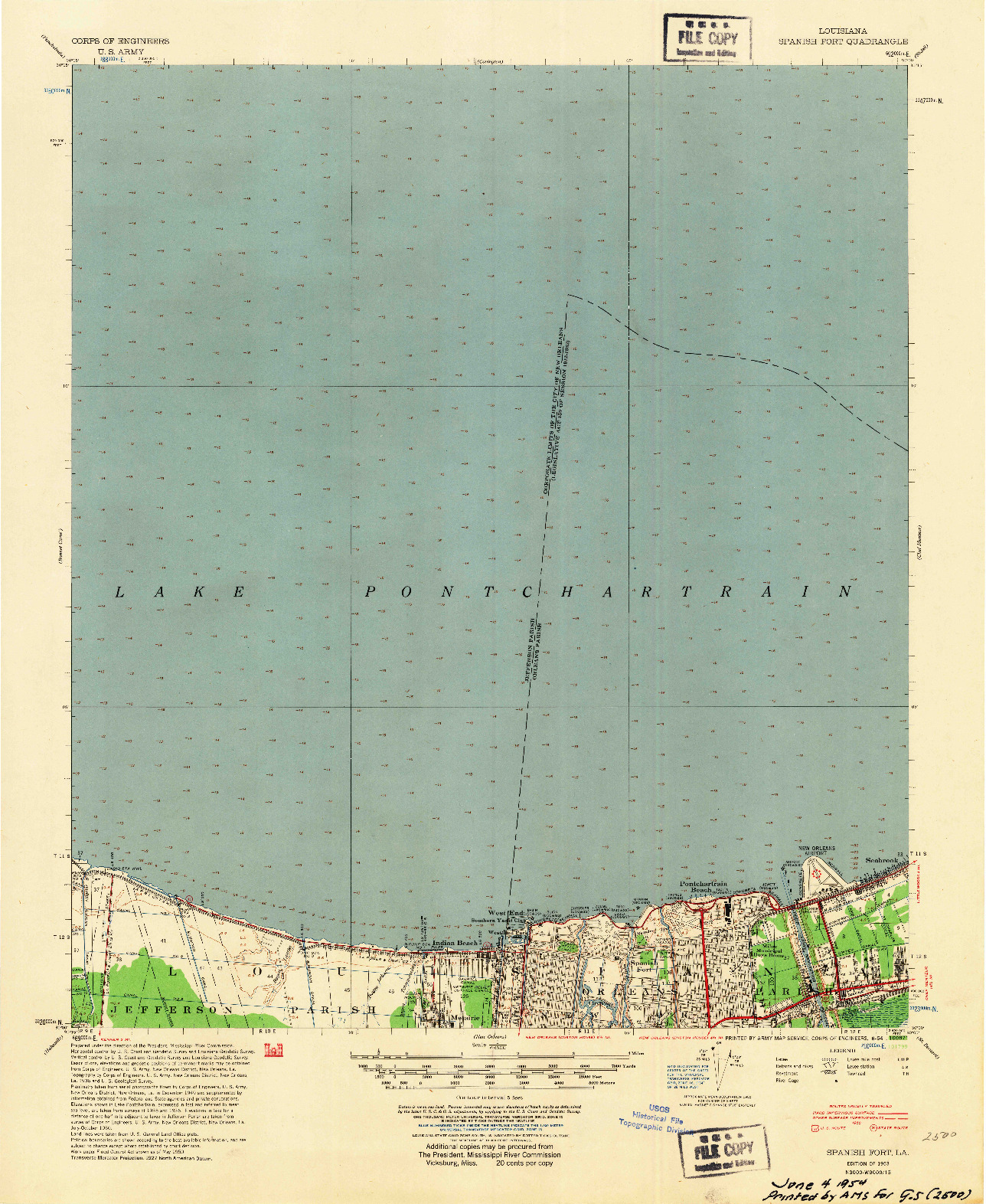 USGS 1:62500-SCALE QUADRANGLE FOR SPANISH FORT, LA 1953