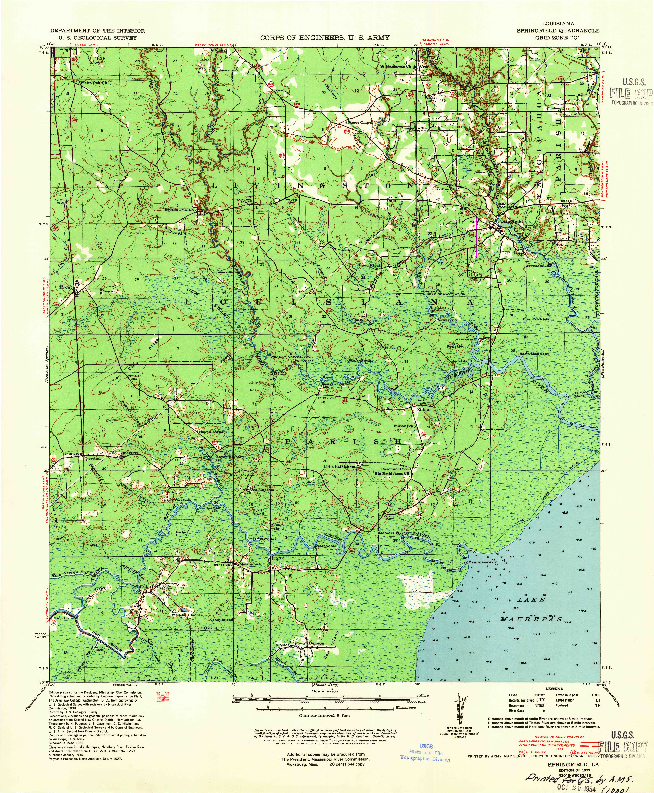 USGS 1:62500-SCALE QUADRANGLE FOR SPRINGFIELD, LA 1939