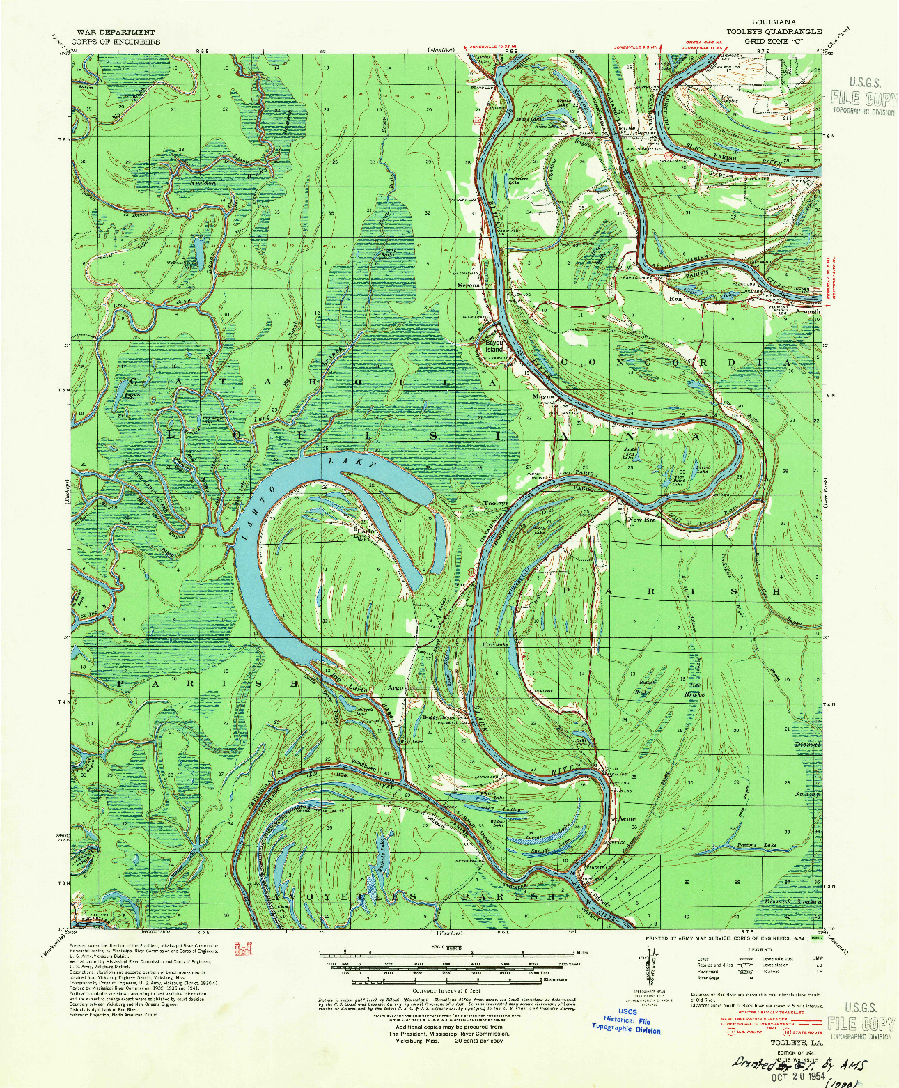 USGS 1:62500-SCALE QUADRANGLE FOR TOOLEYS, LA 1941