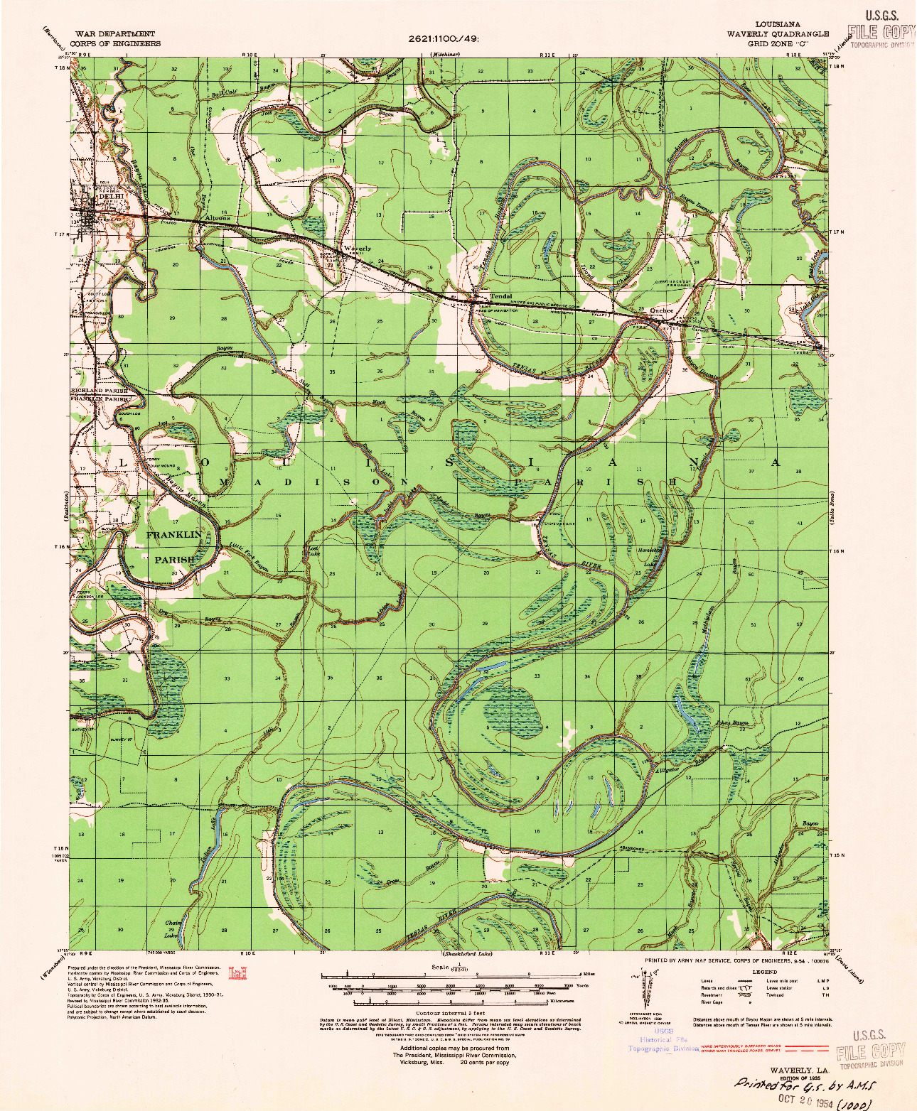 USGS 1:62500-SCALE QUADRANGLE FOR WAVERLY, LA 1935