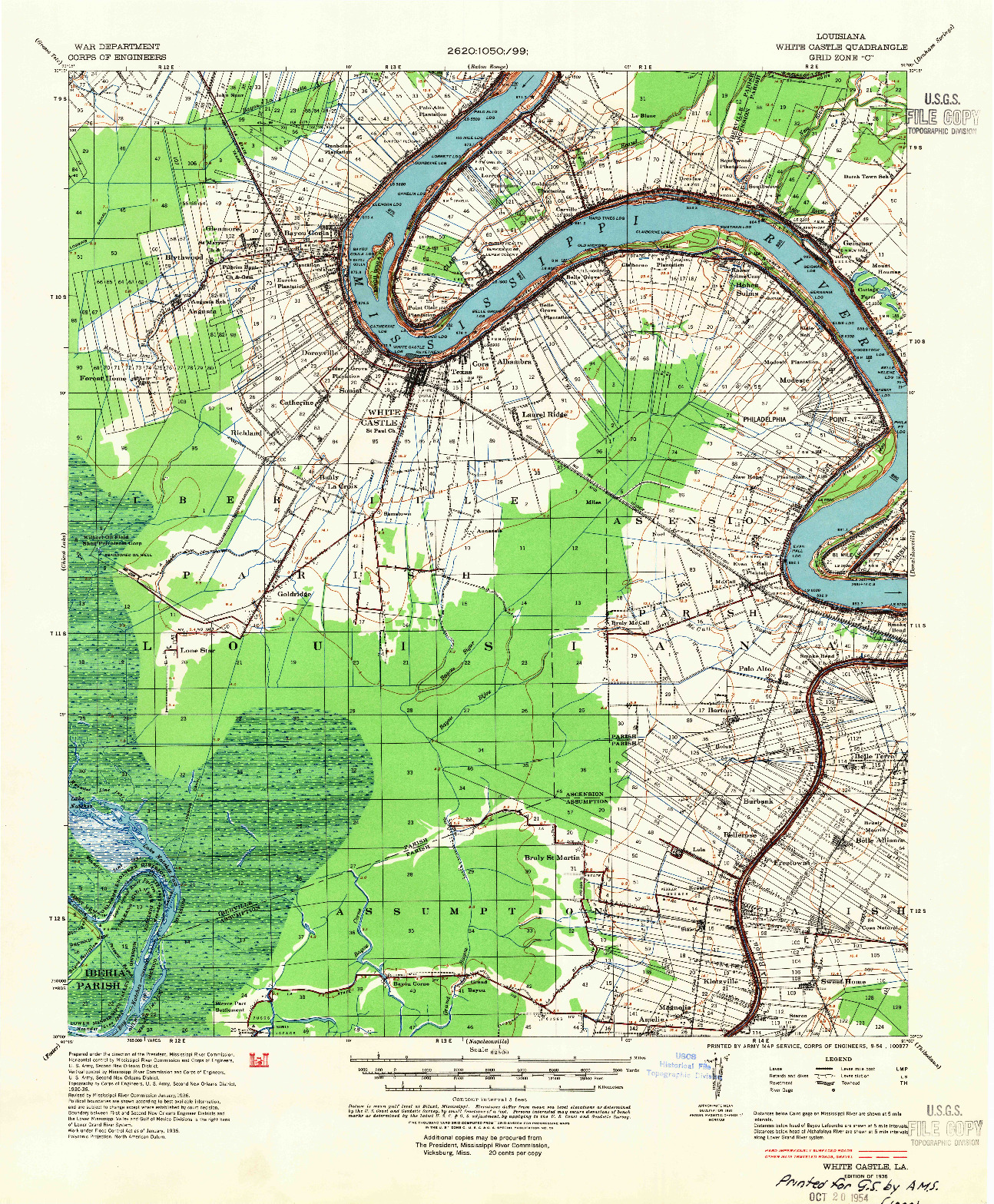 USGS 1:62500-SCALE QUADRANGLE FOR WHITE CASTLE, LA 1936