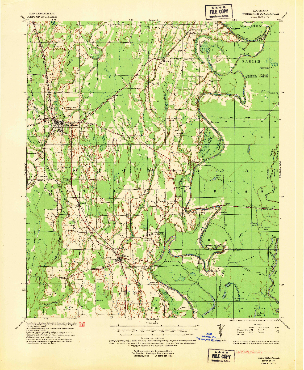 USGS 1:62500-SCALE QUADRANGLE FOR WINNSBORO, LA 1935