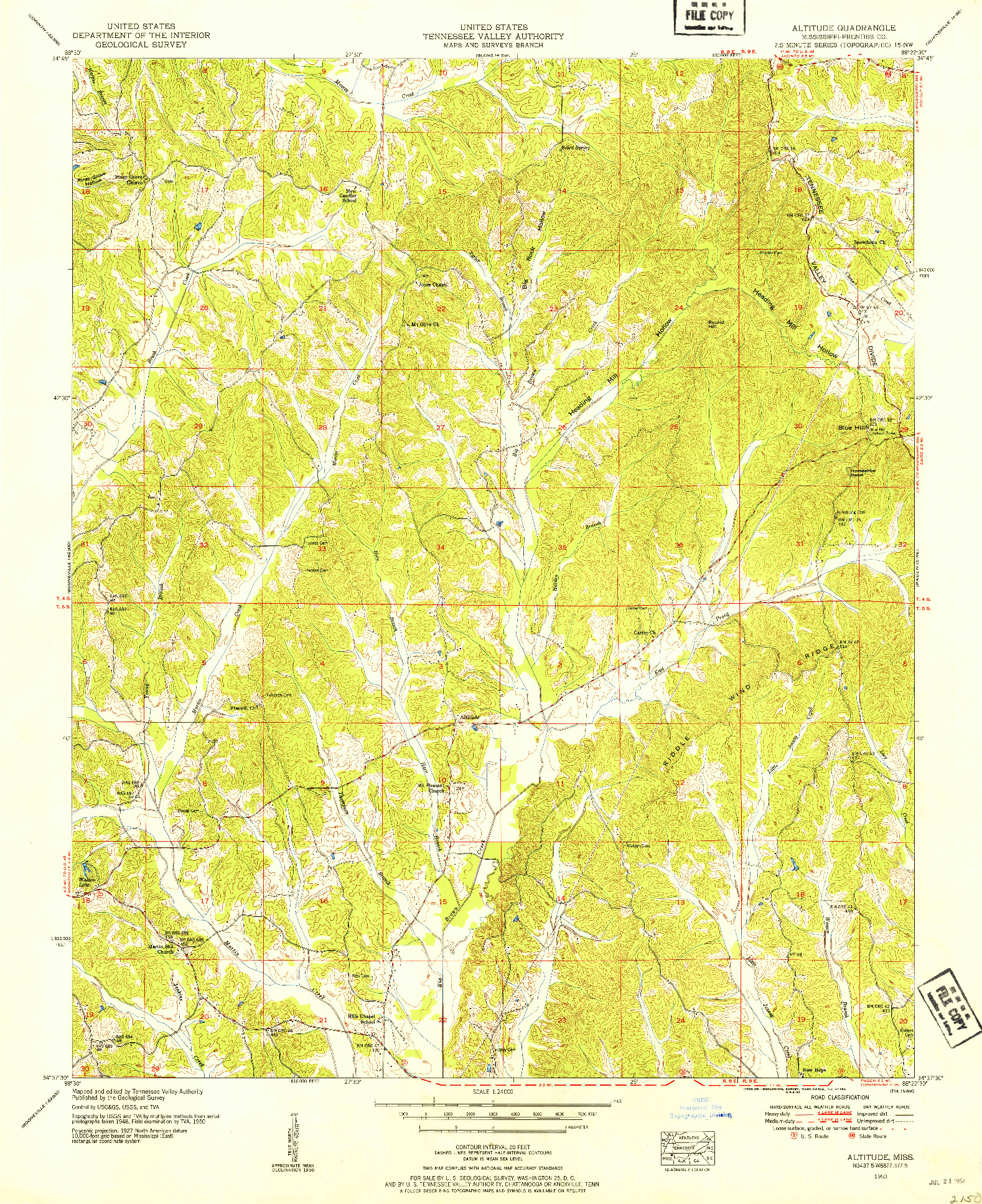 USGS 1:24000-SCALE QUADRANGLE FOR ALTITUDE, MS 1950