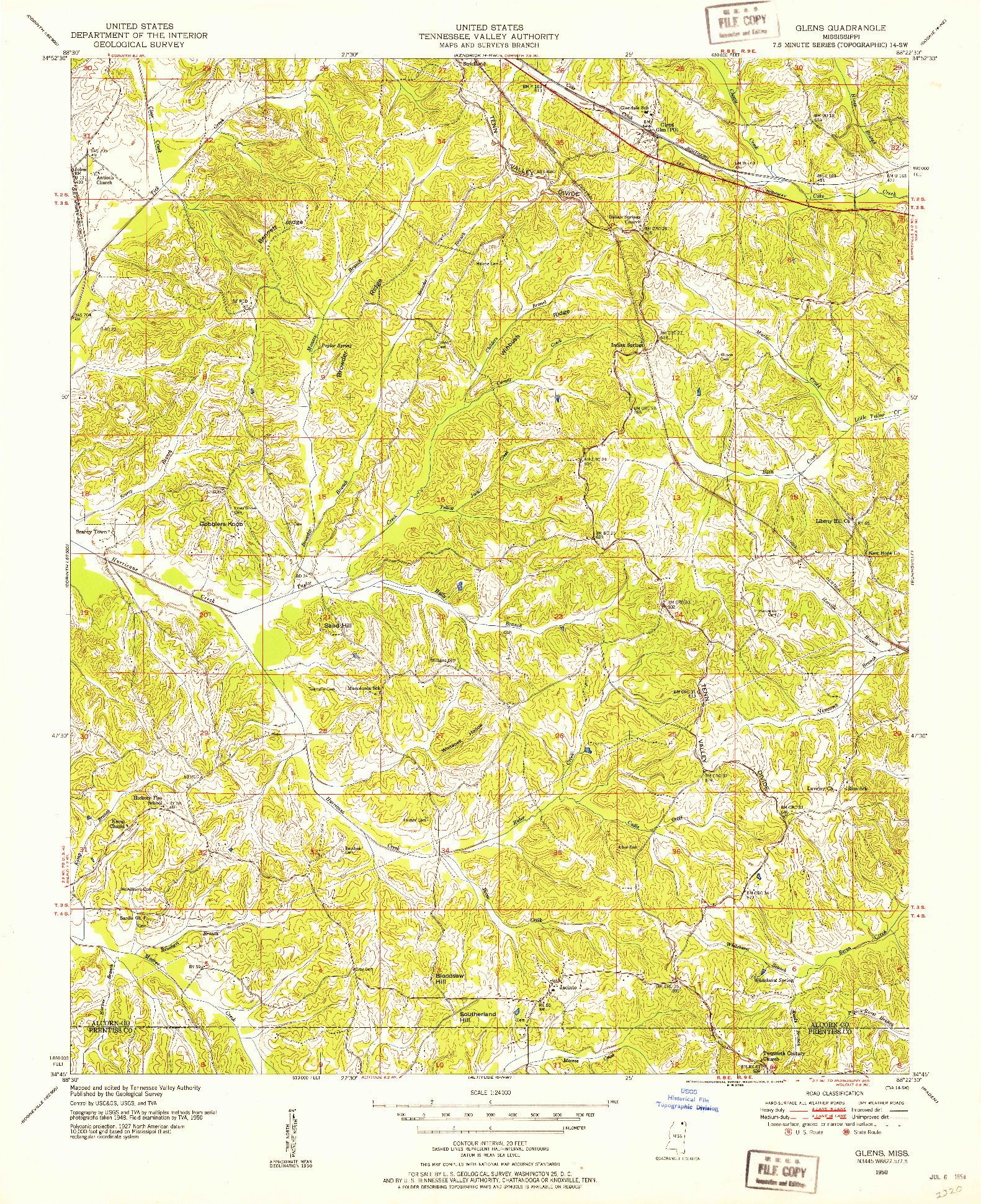 USGS 1:24000-SCALE QUADRANGLE FOR GLENS, MS 1950