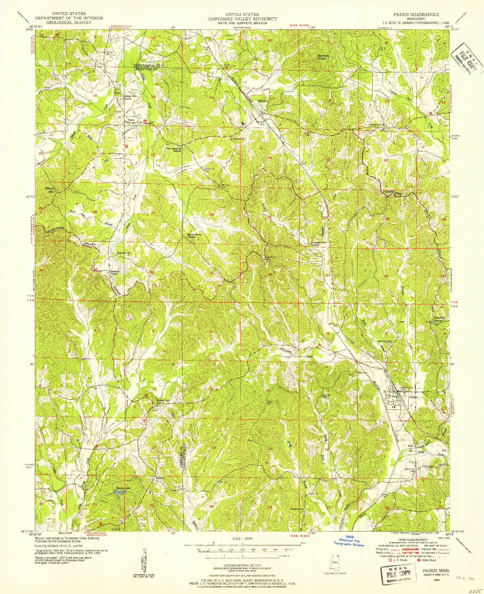 USGS 1:24000-SCALE QUADRANGLE FOR PADEN, MS 1950