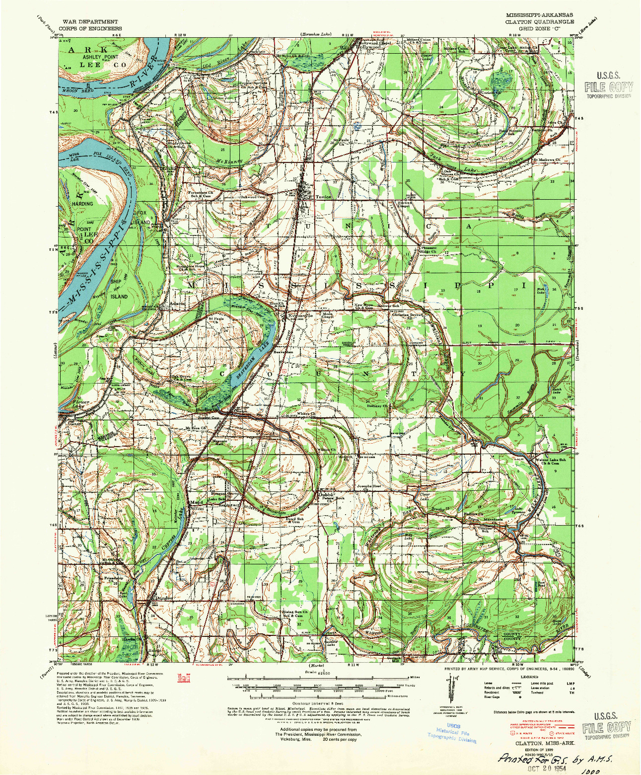 USGS 1:62500-SCALE QUADRANGLE FOR CLAYTON, MS 1939