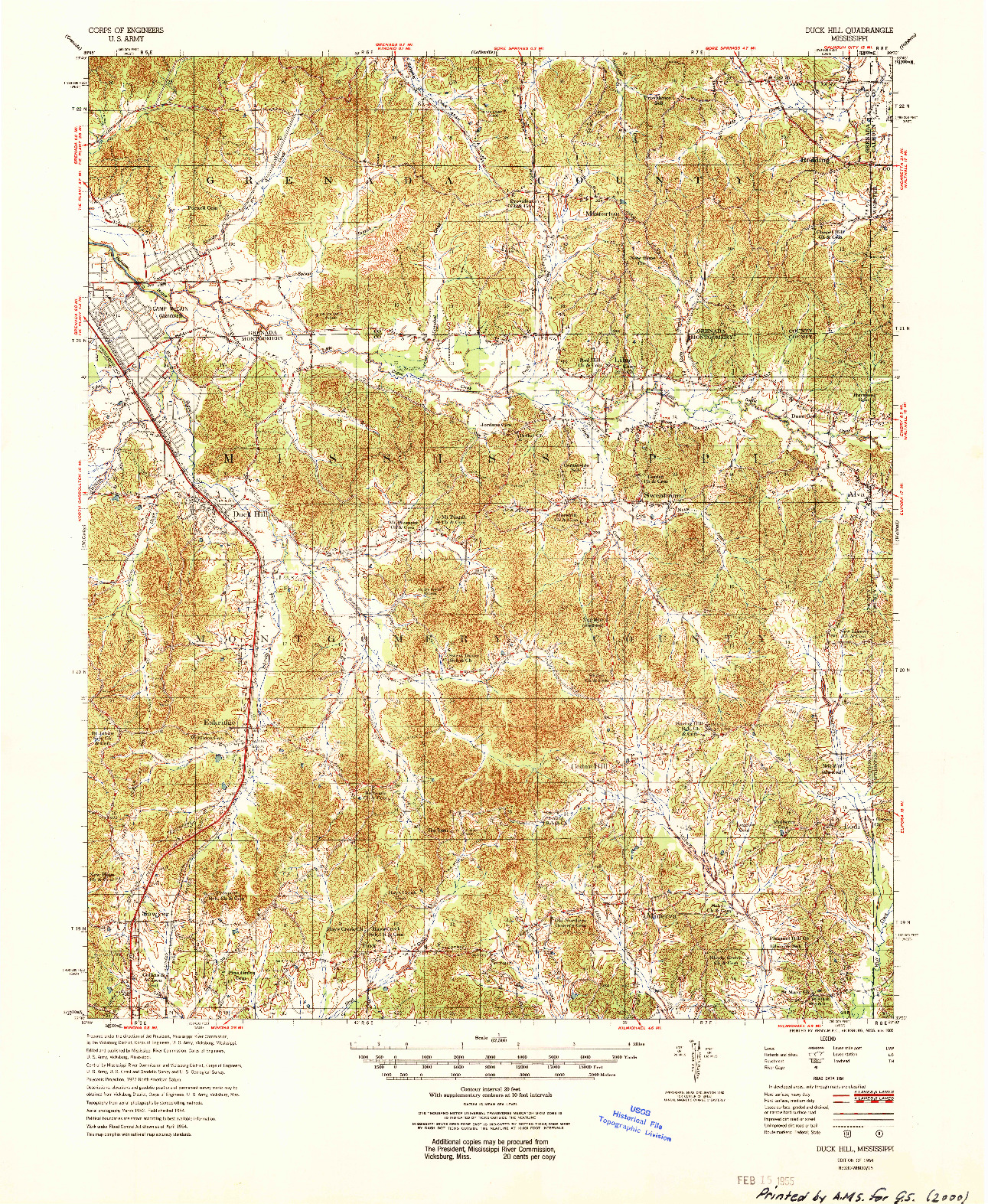 USGS 1:62500-SCALE QUADRANGLE FOR DUCK HILL, MS 1954