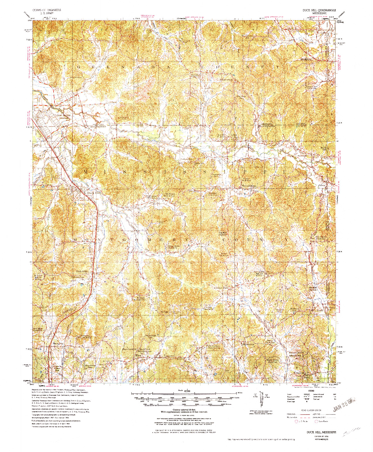 USGS 1:62500-SCALE QUADRANGLE FOR DUCK HILL, MS 1954