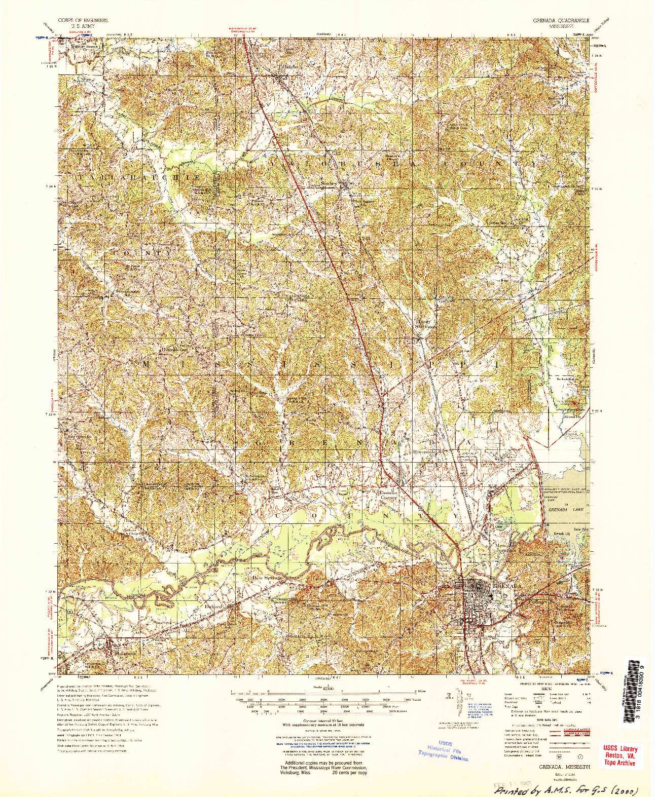 USGS 1:62500-SCALE QUADRANGLE FOR GRENADA, MS 1954