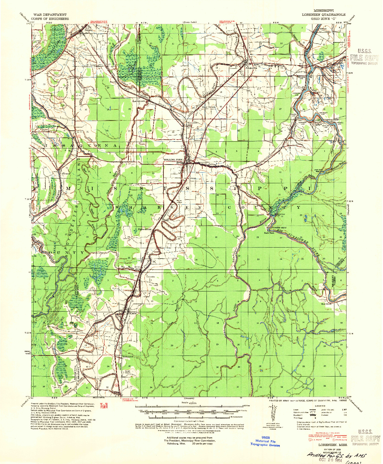 USGS 1:62500-SCALE QUADRANGLE FOR LORENZEN, MS 1939