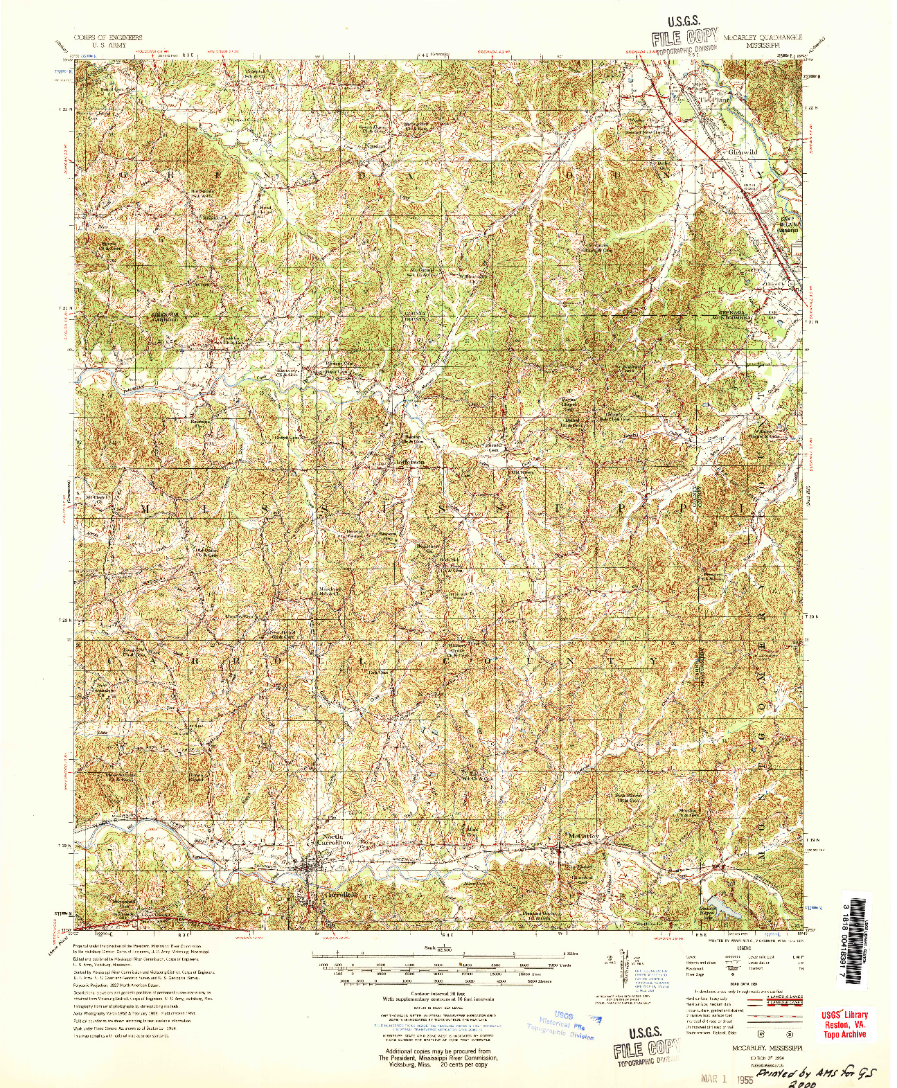 USGS 1:62500-SCALE QUADRANGLE FOR MCCARLEY, MS 1954