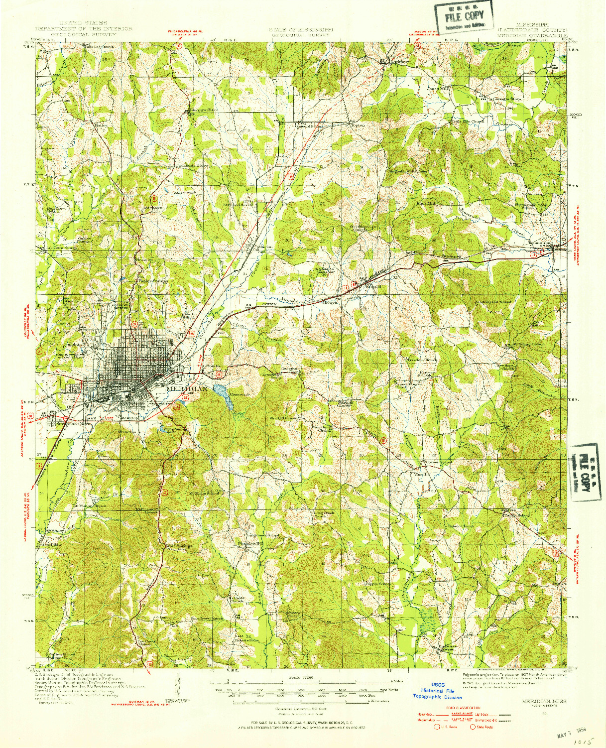 USGS 1:62500-SCALE QUADRANGLE FOR MERIDIAN, MS 1921