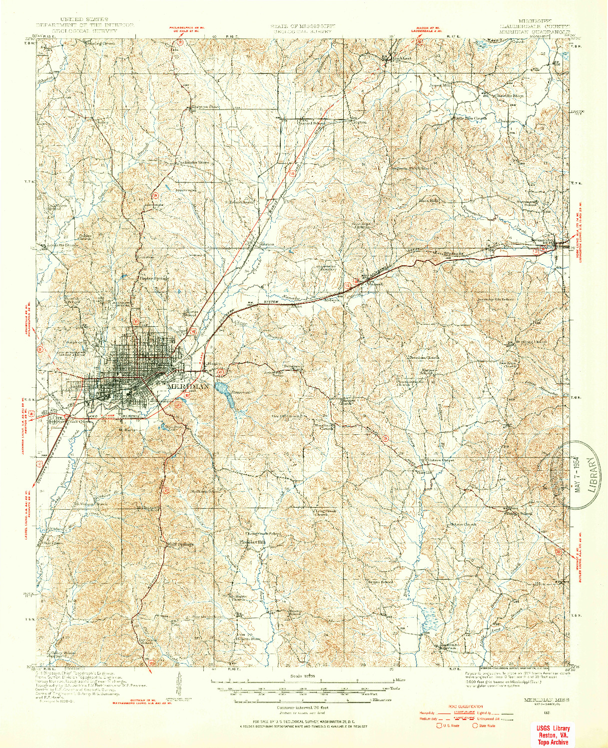 USGS 1:62500-SCALE QUADRANGLE FOR MERIDIAN, MS 1921