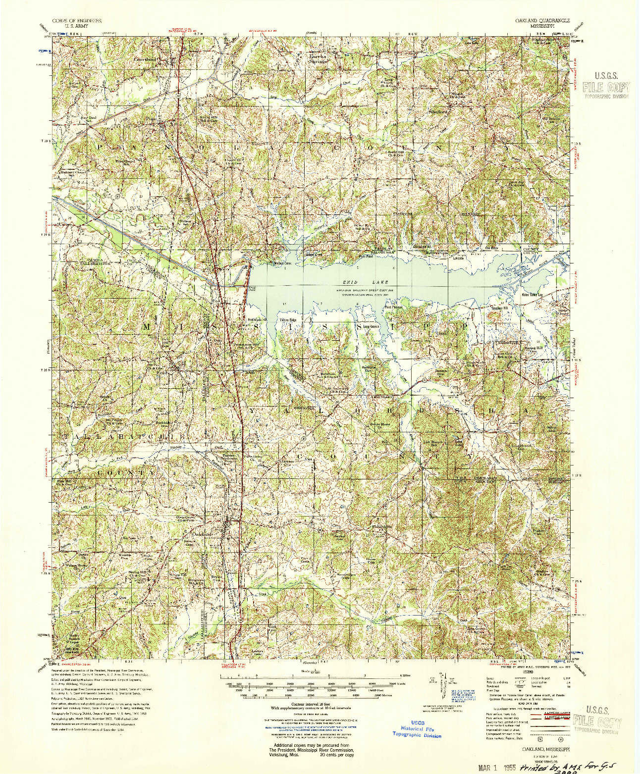 USGS 1:62500-SCALE QUADRANGLE FOR OAKLAND, MS 1954