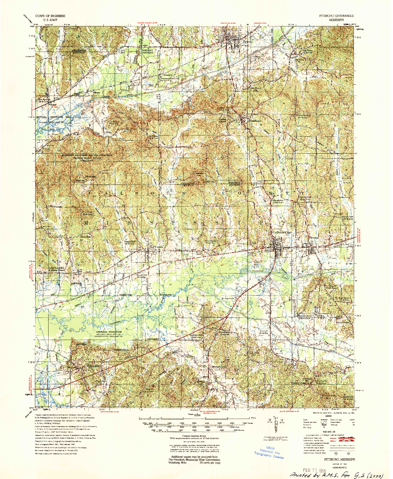 USGS 1:62500-SCALE QUADRANGLE FOR PITTSBORO, MS 1954