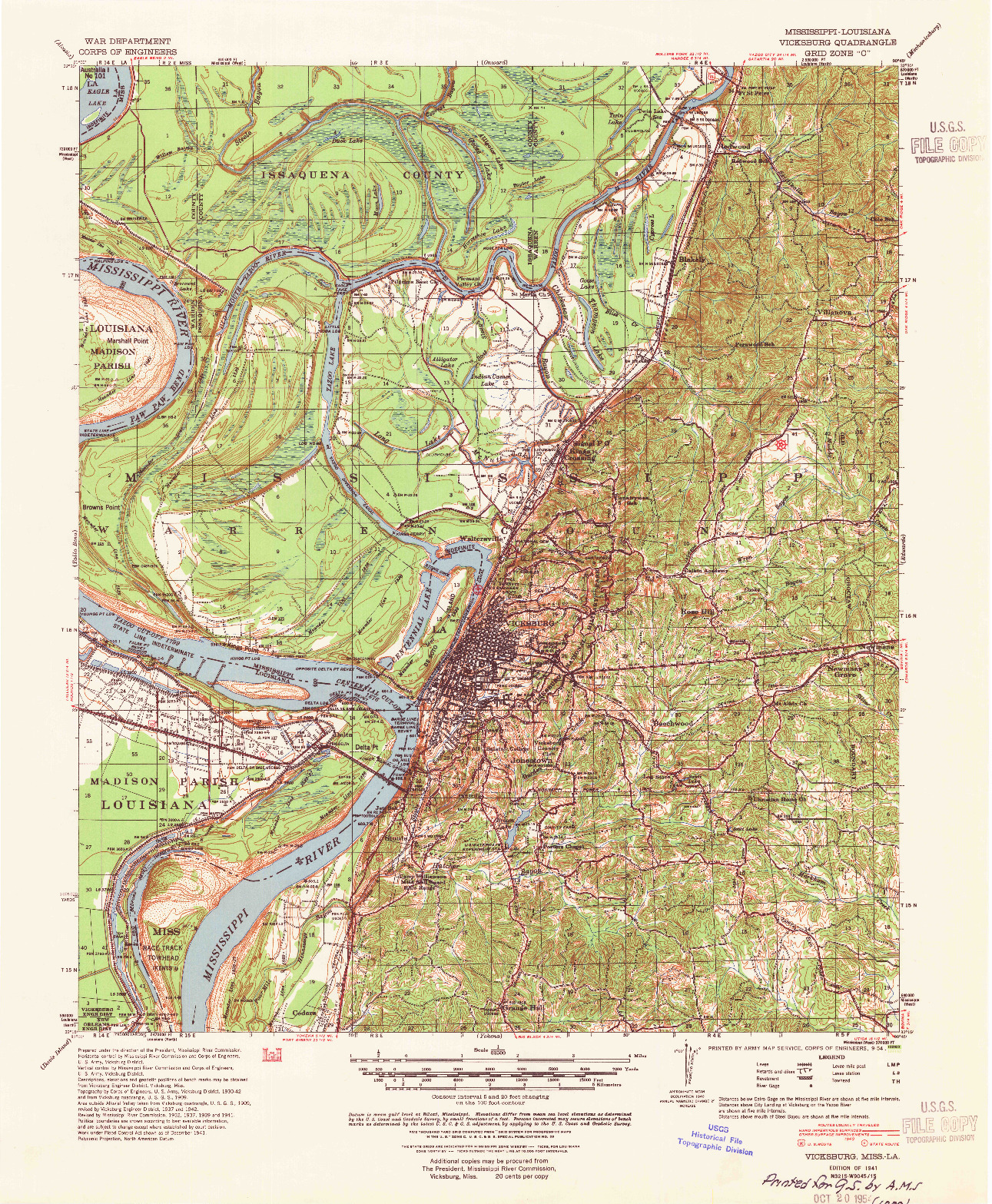 USGS 1:62500-SCALE QUADRANGLE FOR VICKSBURG, MS 1941