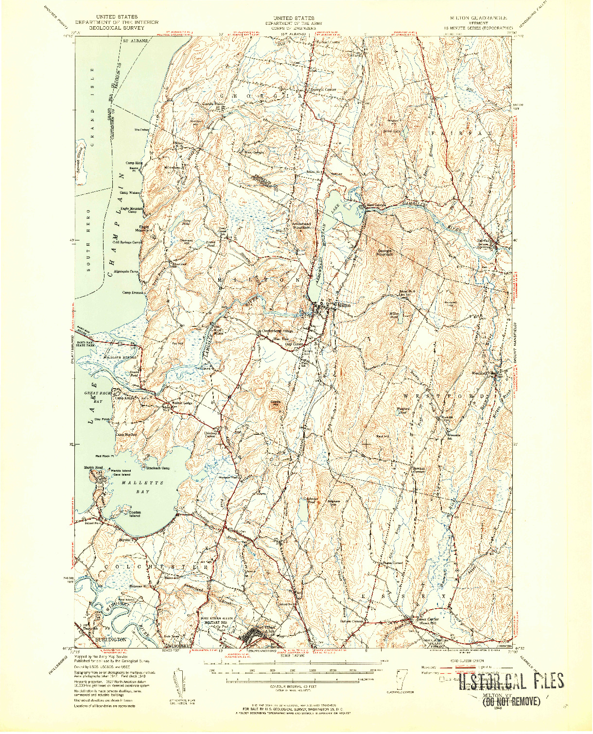 USGS 1:62500-SCALE QUADRANGLE FOR MILTON, VT 1948