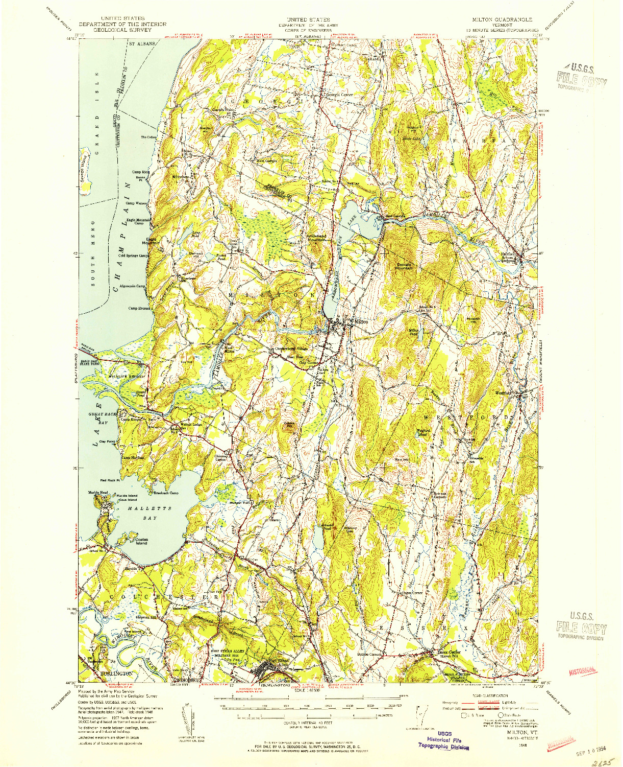 USGS 1:62500-SCALE QUADRANGLE FOR MILTON, VT 1948