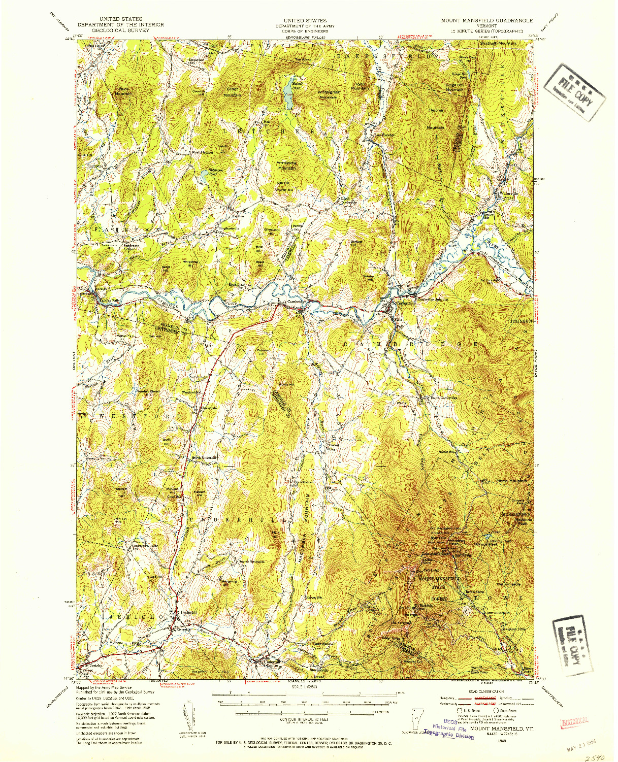 USGS 1:62500-SCALE QUADRANGLE FOR MOUNT MANSFIELD, VT 1948