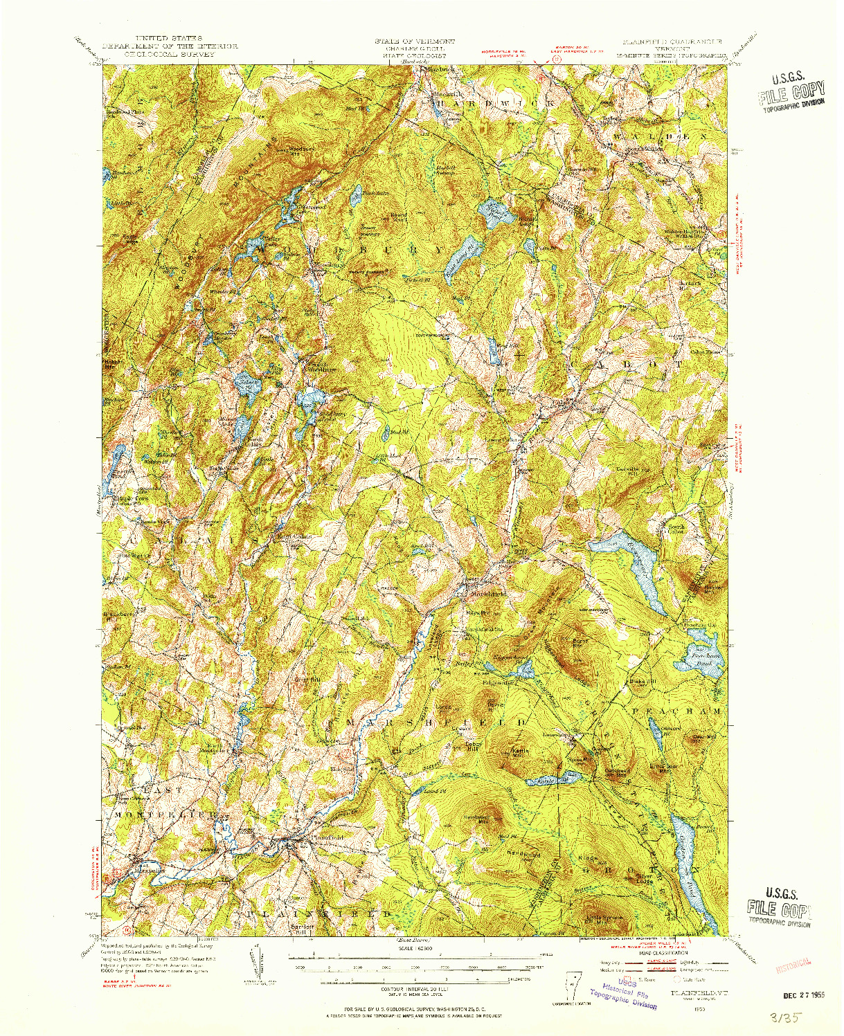 USGS 1:62500-SCALE QUADRANGLE FOR PLAINFIELD, VT 1953