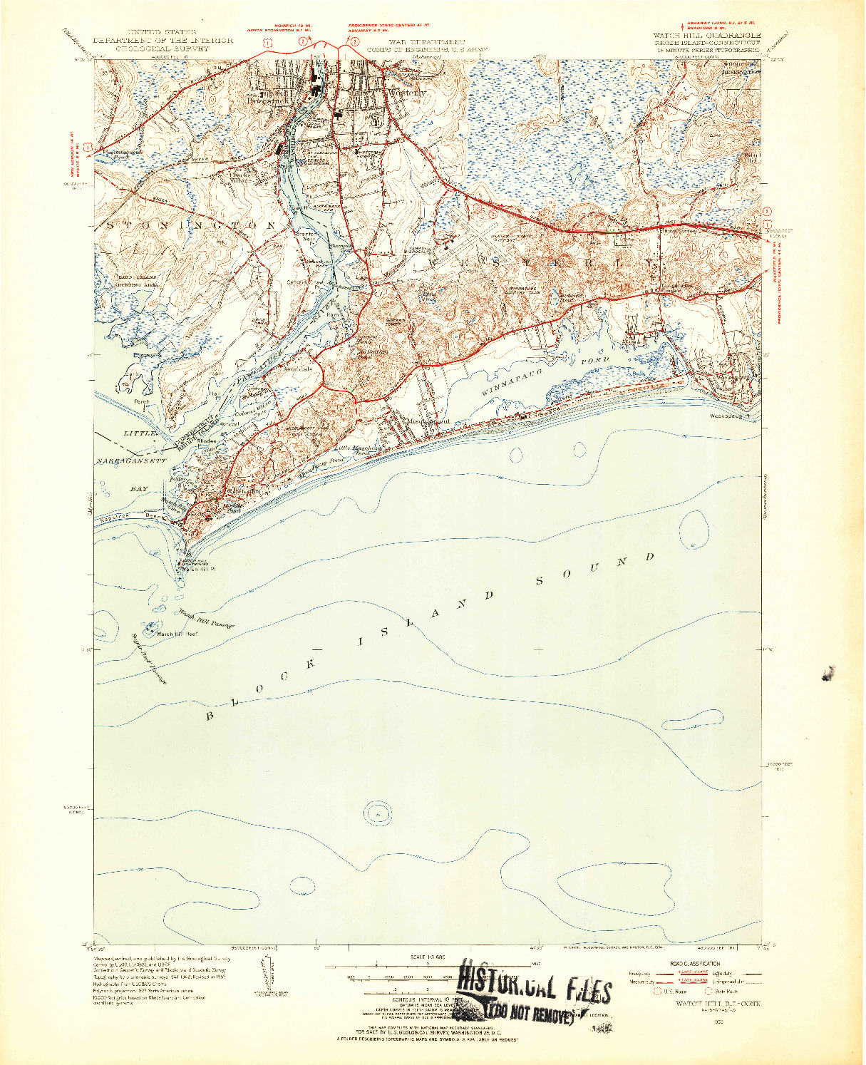 USGS 1:31680-SCALE QUADRANGLE FOR WATCH HILL, RI 1953