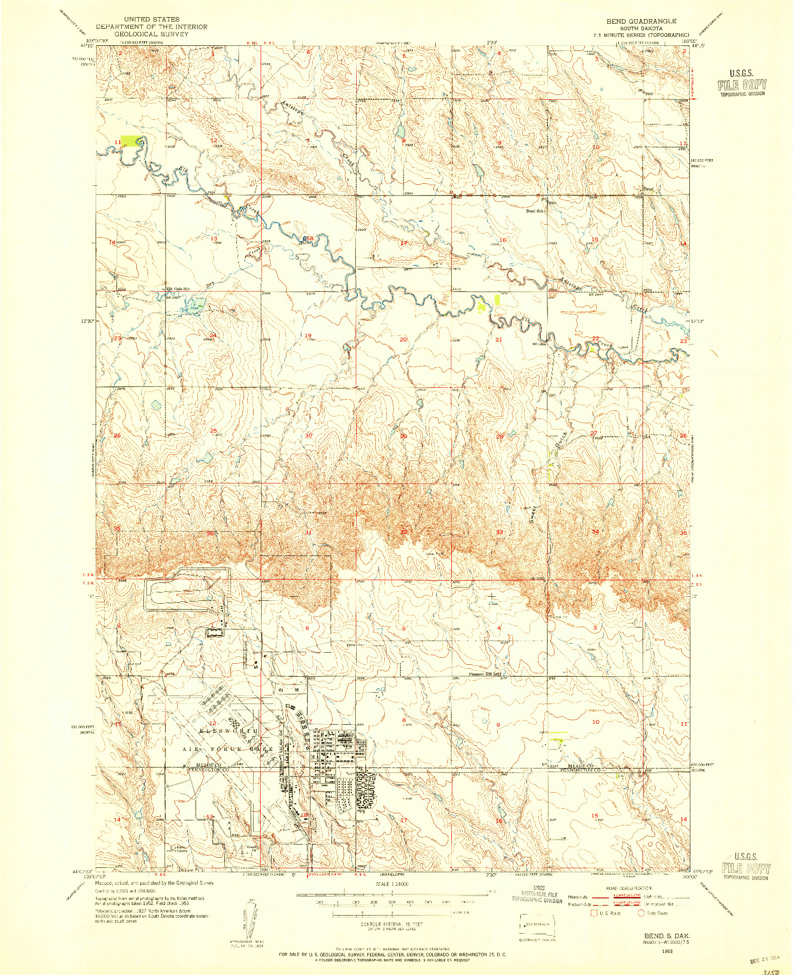 USGS 1:24000-SCALE QUADRANGLE FOR BEND, SD 1953