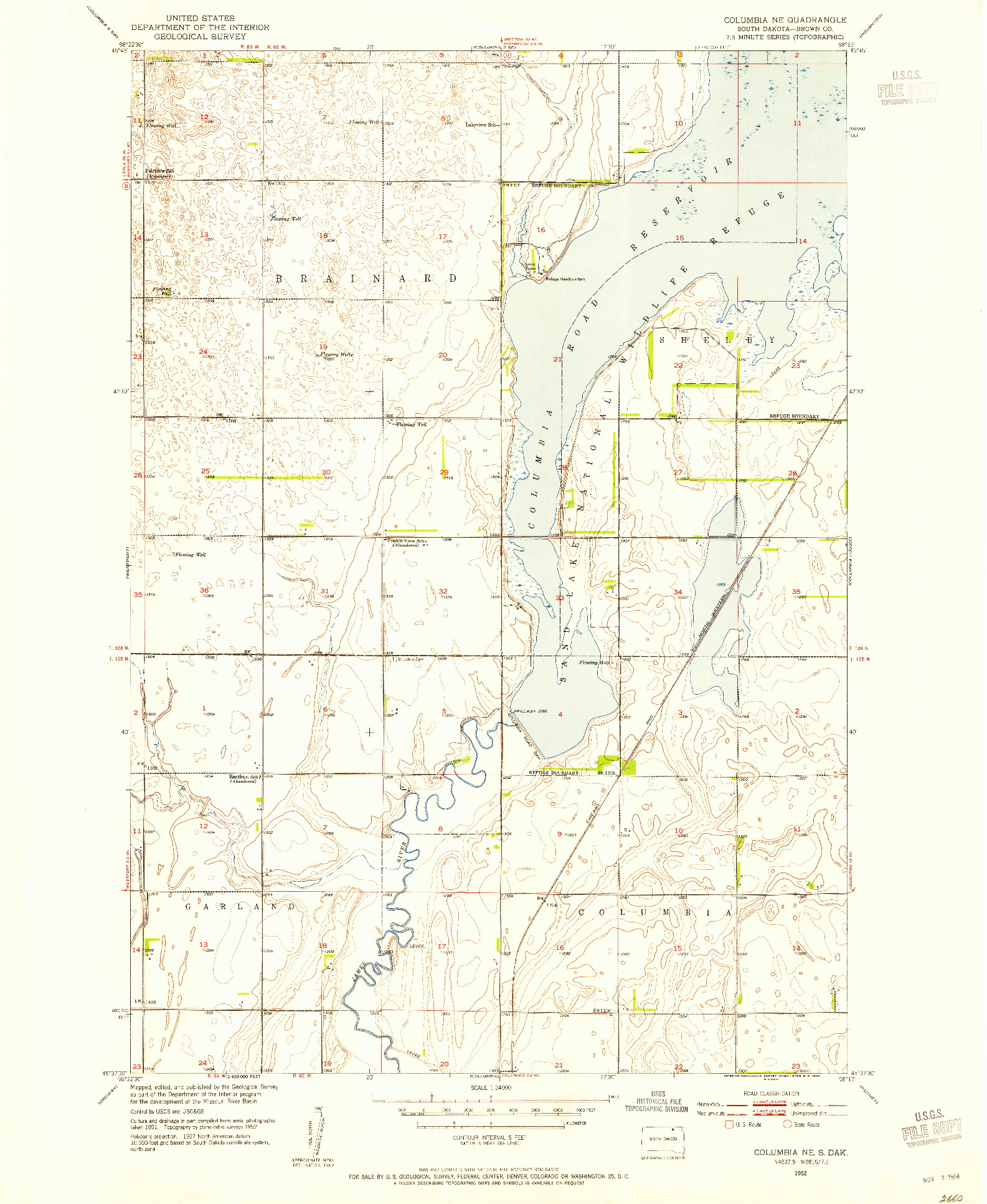 USGS 1:24000-SCALE QUADRANGLE FOR COLUMBIA NE, SD 1952