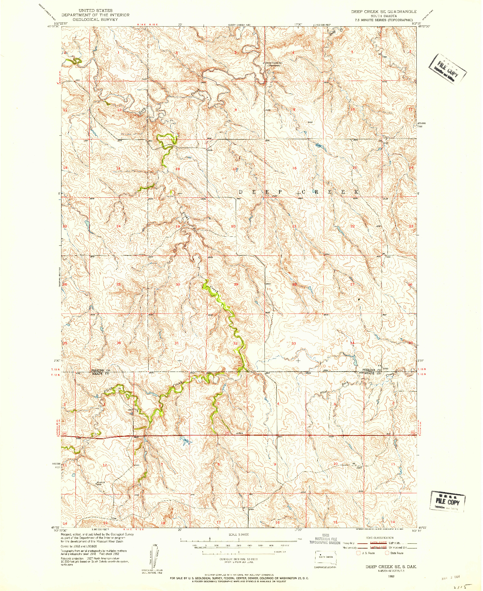 USGS 1:24000-SCALE QUADRANGLE FOR DEEP CREEK SE, SD 1952