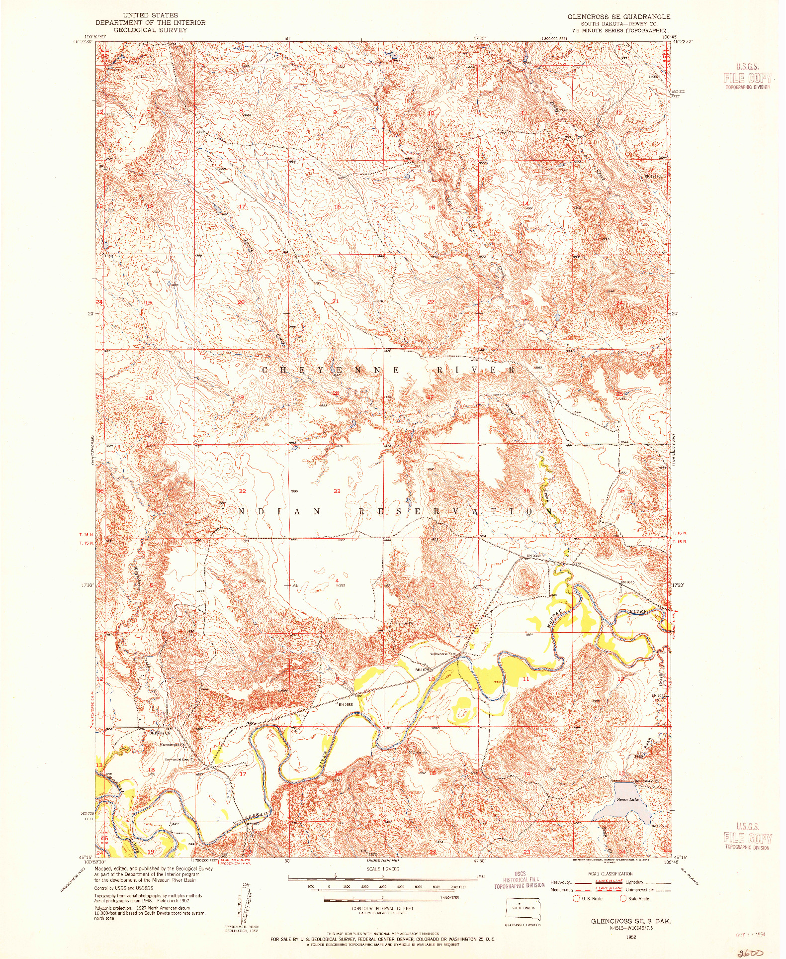 USGS 1:24000-SCALE QUADRANGLE FOR GLENCROSS SE, SD 1952