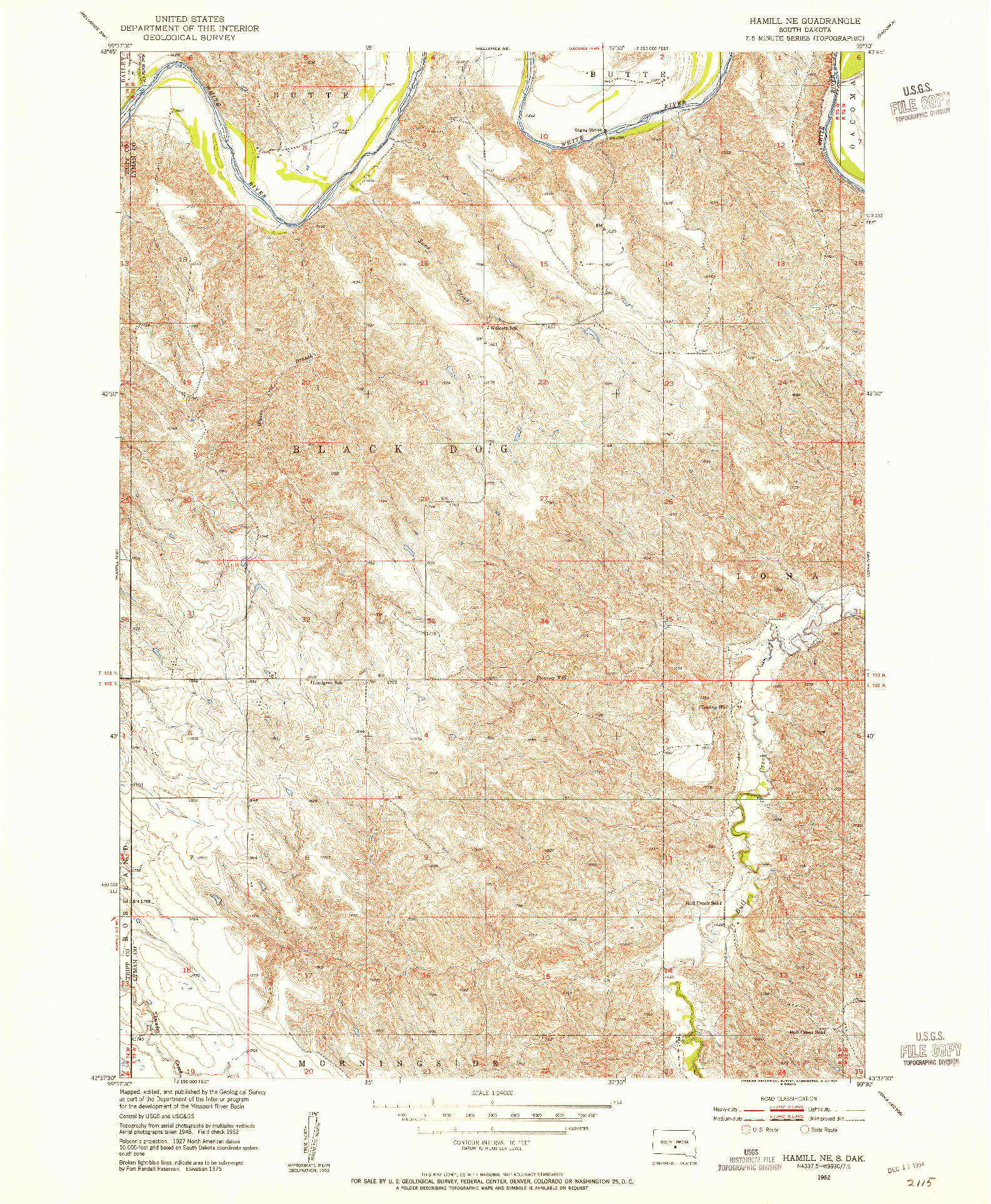USGS 1:24000-SCALE QUADRANGLE FOR HAMILL NE, SD 1952