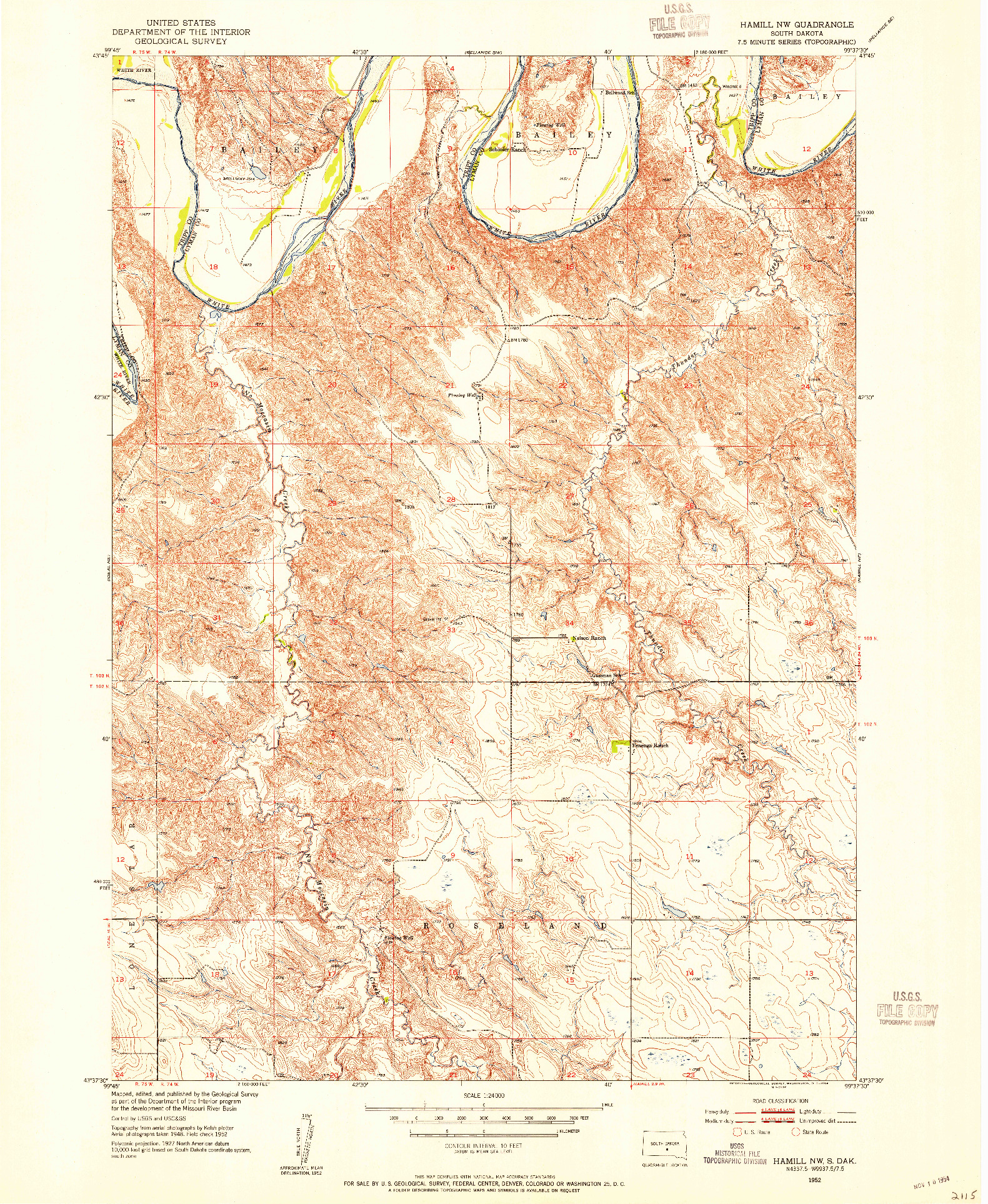 USGS 1:24000-SCALE QUADRANGLE FOR HAMILL NW, SD 1952