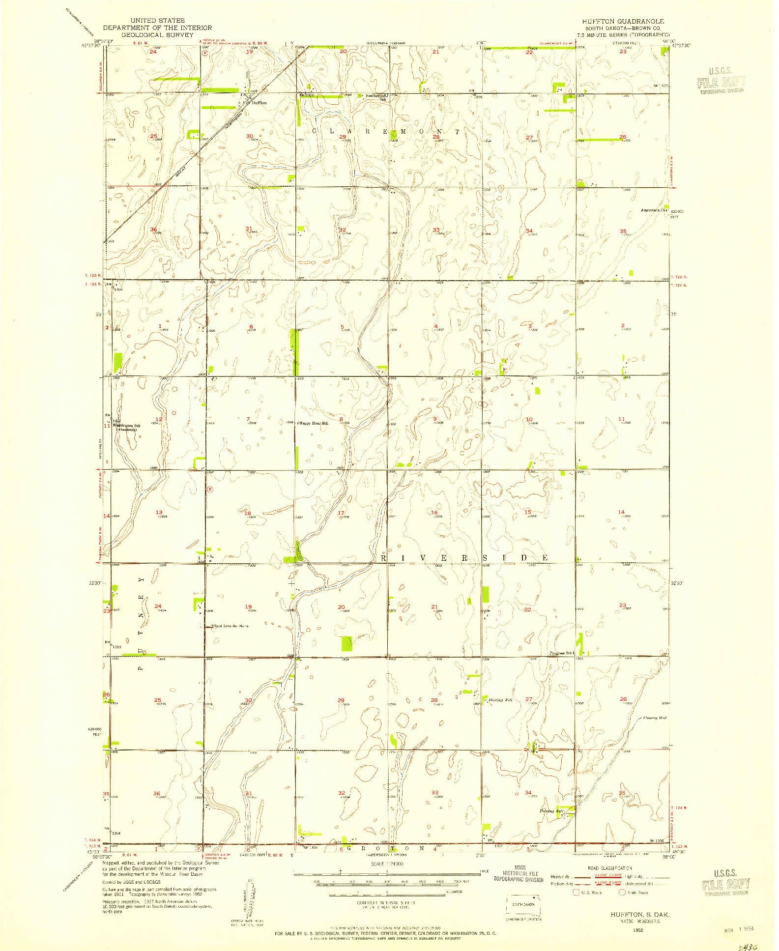 USGS 1:24000-SCALE QUADRANGLE FOR HUFFTON, SD 1952