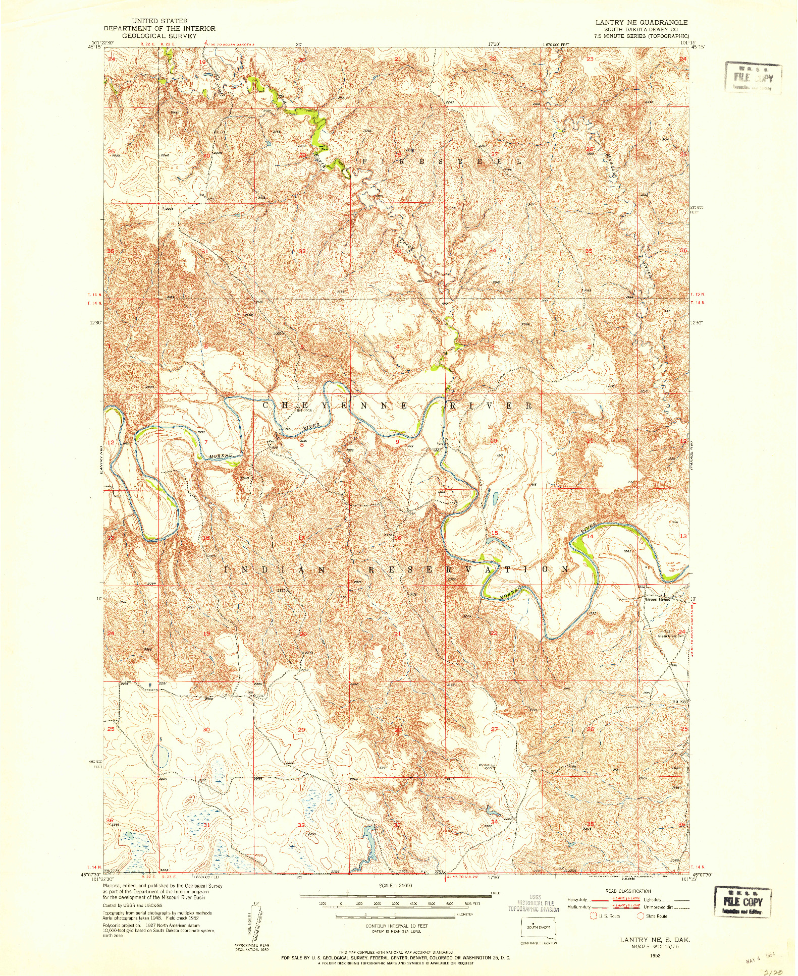 USGS 1:24000-SCALE QUADRANGLE FOR LANTRY NE, SD 1952
