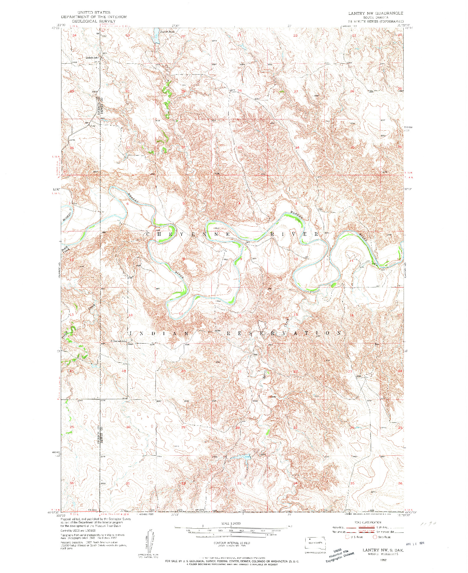 USGS 1:24000-SCALE QUADRANGLE FOR LANTRY NW, SD 1952