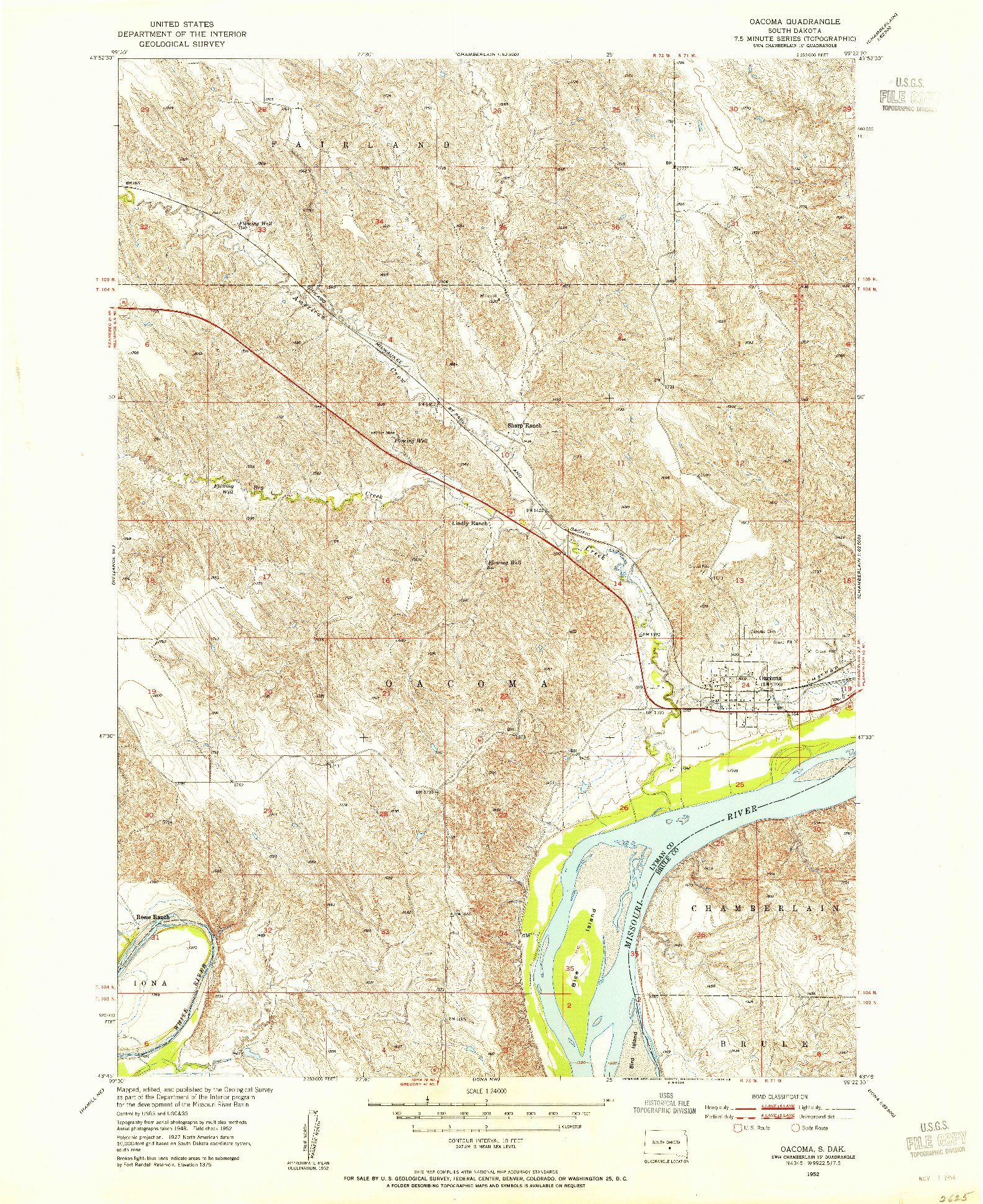 USGS 1:24000-SCALE QUADRANGLE FOR OACOMA, SD 1952