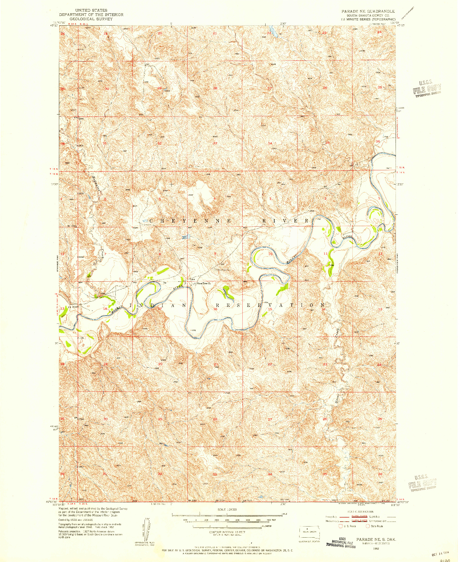 USGS 1:24000-SCALE QUADRANGLE FOR PARADE NE, SD 1952