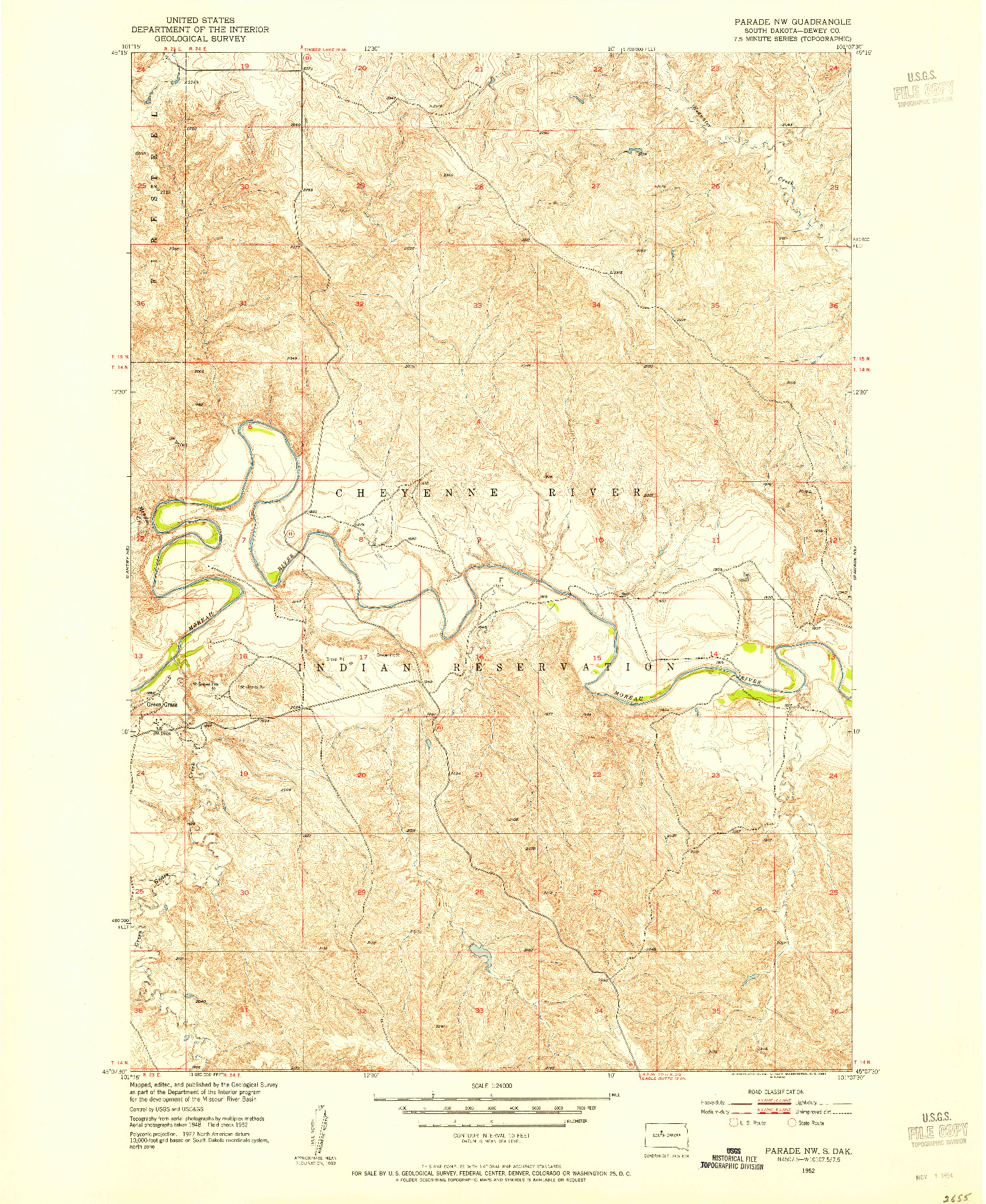 USGS 1:24000-SCALE QUADRANGLE FOR PARADE NW, SD 1952
