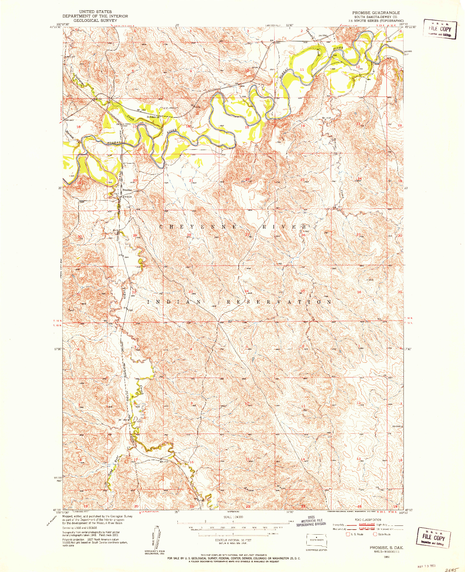 USGS 1:24000-SCALE QUADRANGLE FOR PROMISE, SD 1951