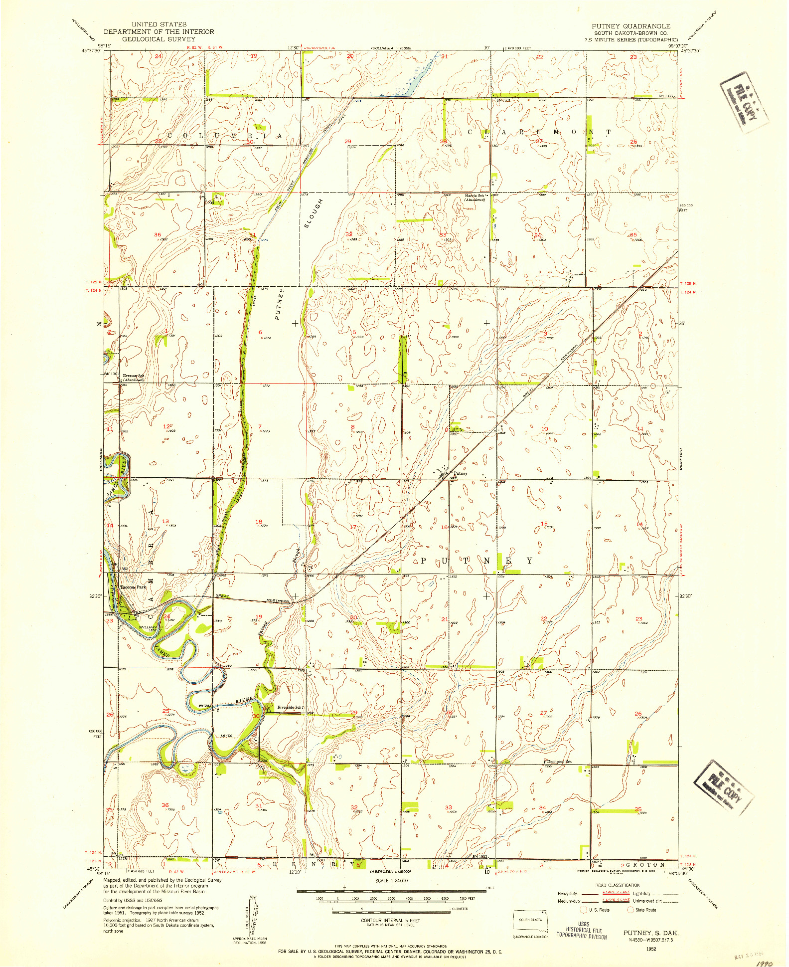 USGS 1:24000-SCALE QUADRANGLE FOR PUTNEY, SD 1952