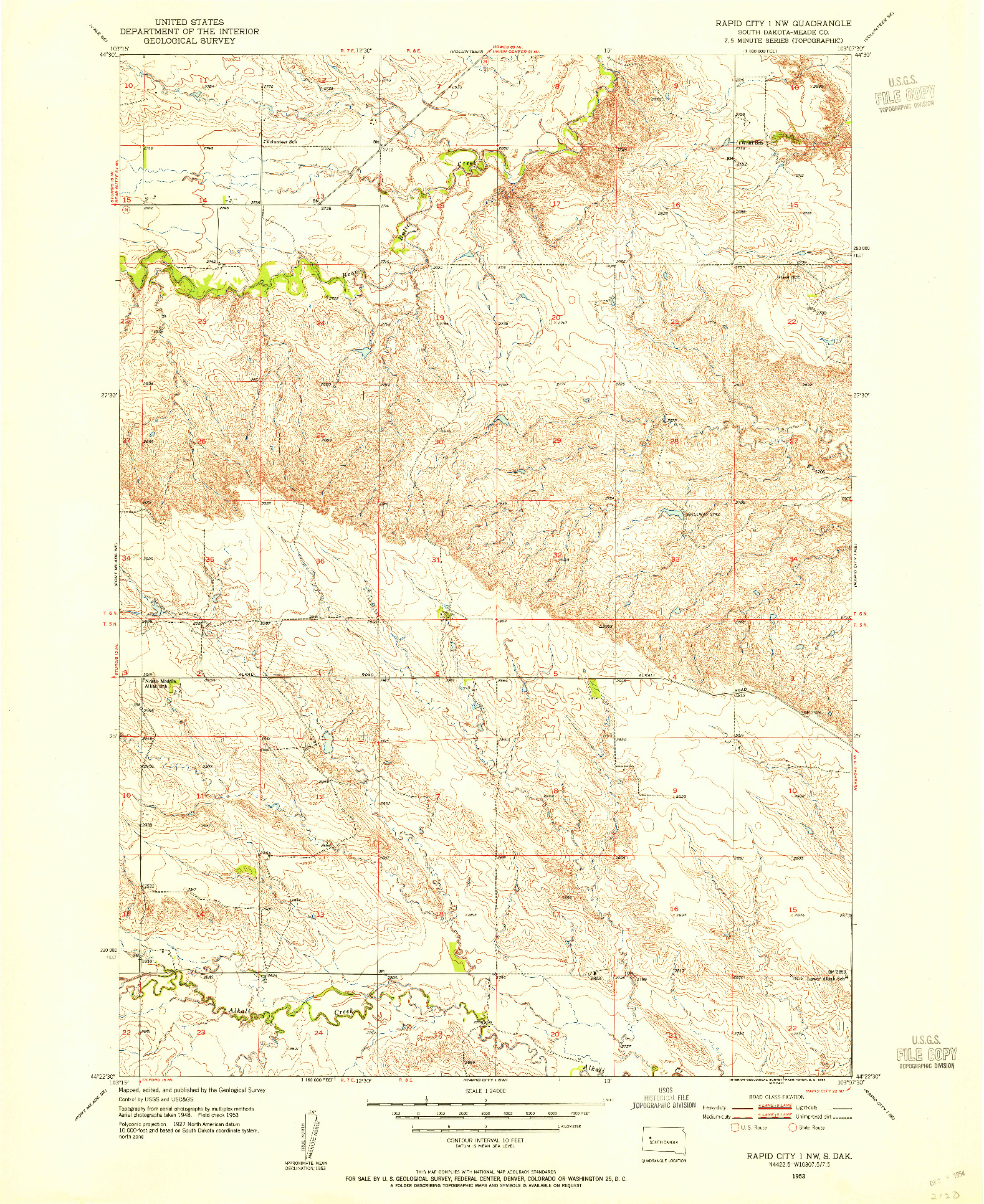 USGS 1:24000-SCALE QUADRANGLE FOR RAPID CITY 1 NW, SD 1953