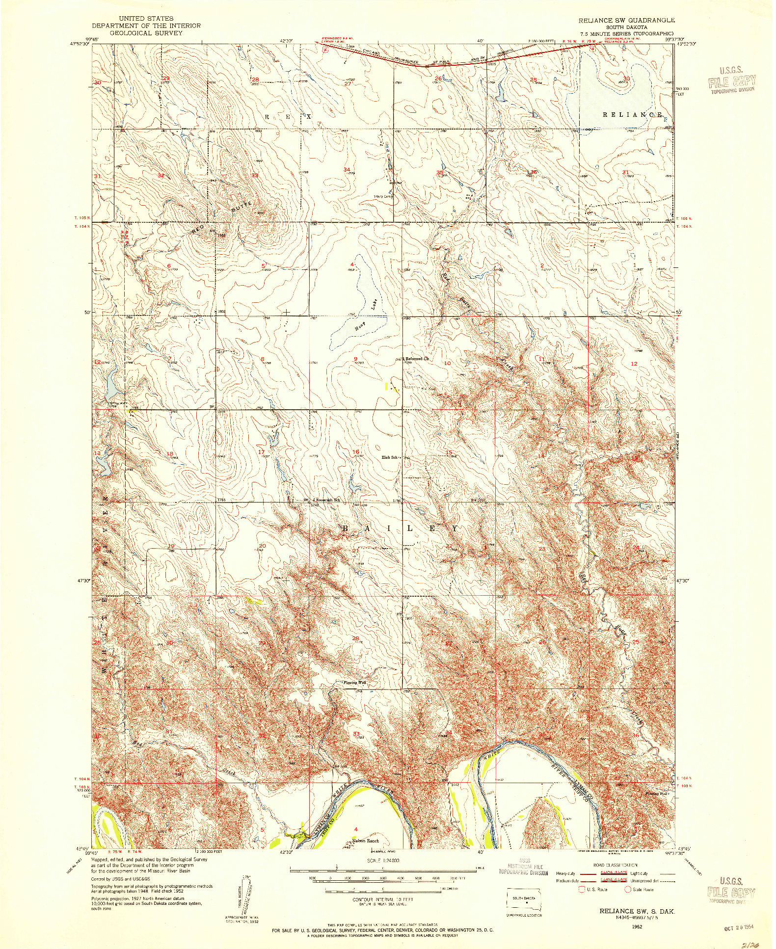 USGS 1:24000-SCALE QUADRANGLE FOR RELIANCE SW, SD 1952